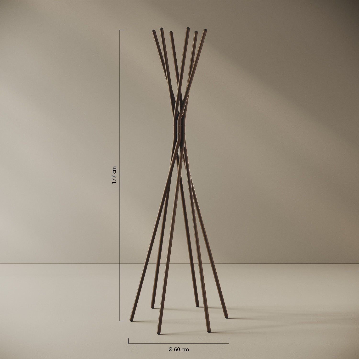 Appendiabiti a terra Tree tabacco — design ad albero, scheda tecnica e caratteristiche in ferro verniciato a polveri epossipoliestere