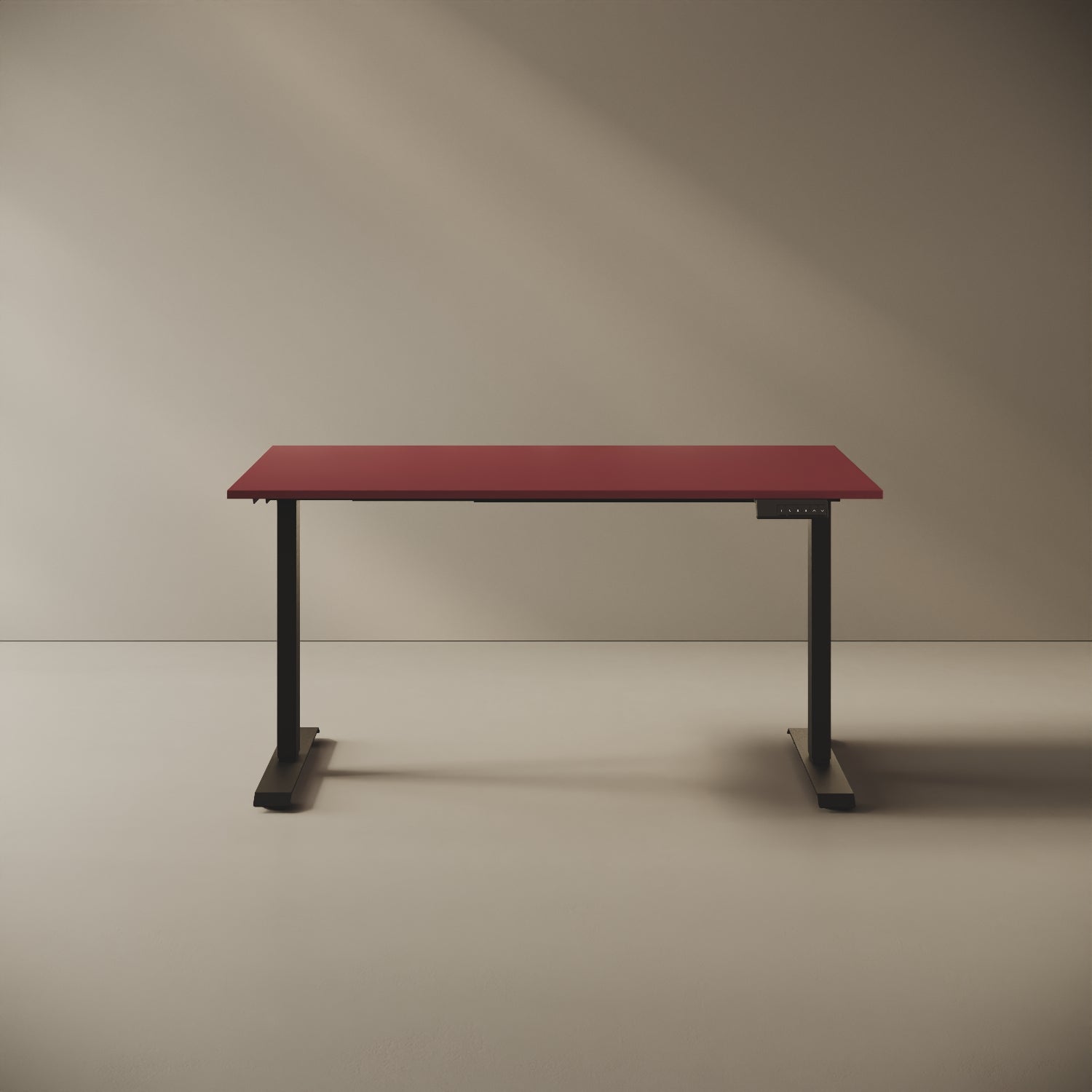 Scrivania Elevabile Up bianco 120cm, vista frontale — piano in legno nobilitato bianco 120x80 cm, struttura metallica bianca
