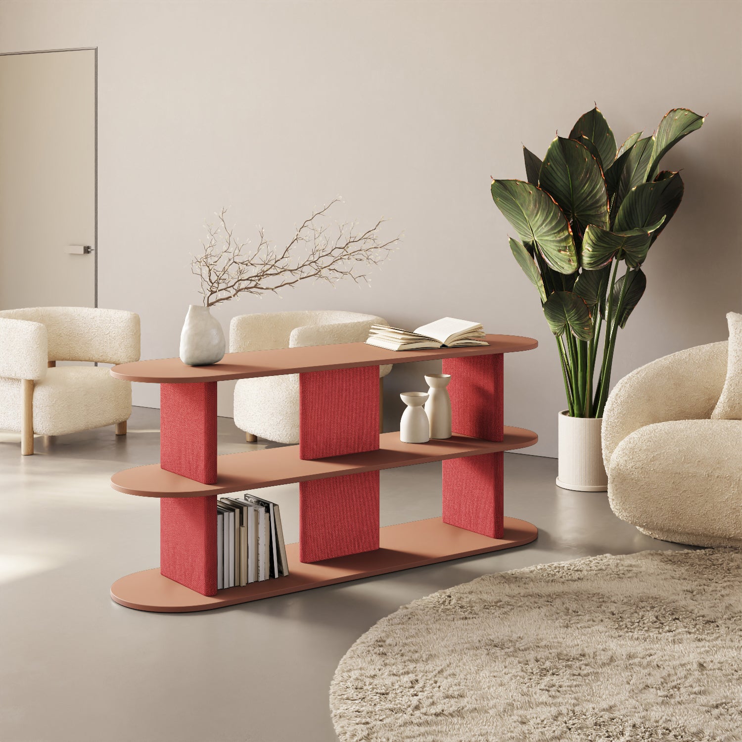 Libreria Strato verde M in soggiorno contemporaneo, libreria design italiana