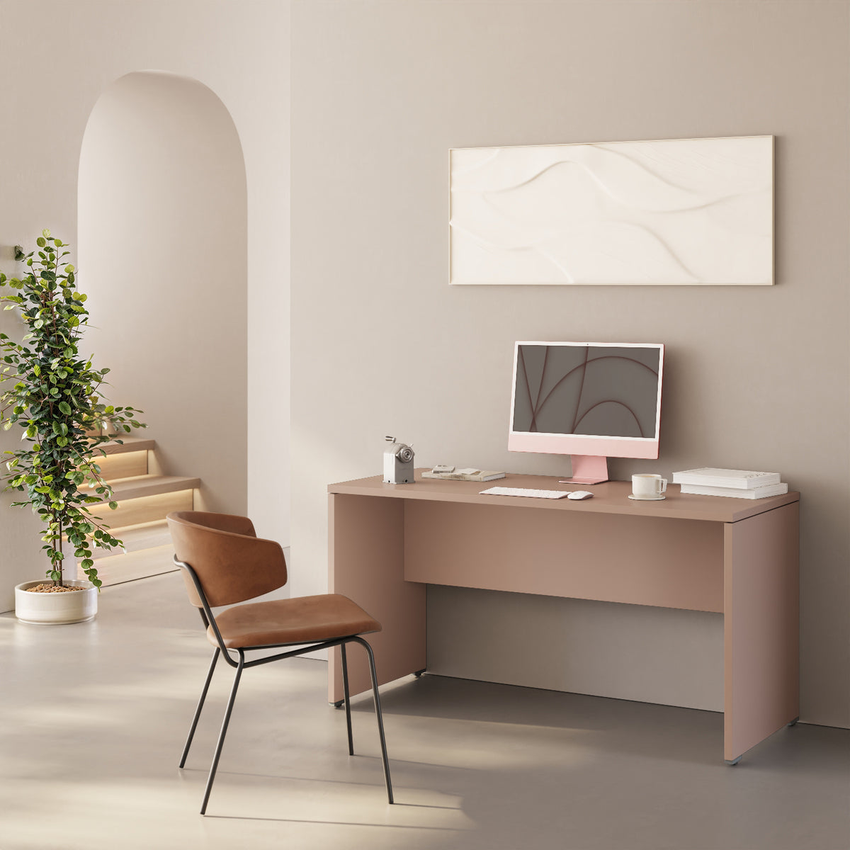 Scrivania OXI cipria 120x80 cm in home office — postazione di lavoro compatta