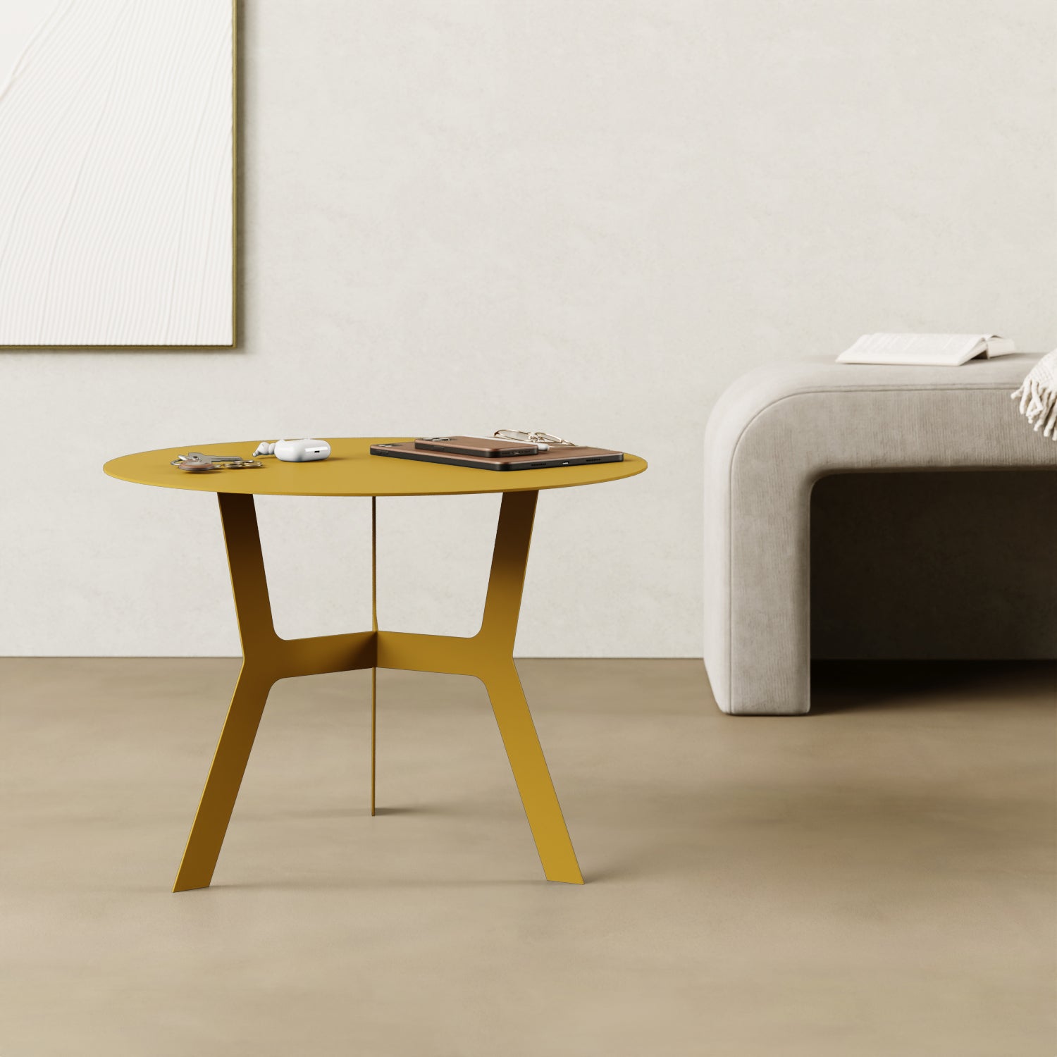 Tavolino da caffè Barcellona giallo alto in soggiorno moderno, living contemporaneo