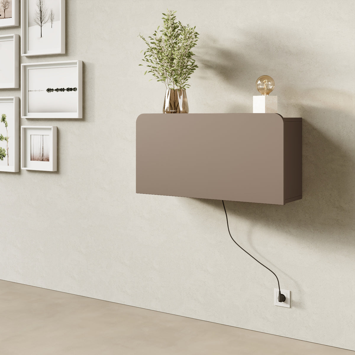 Scrittoio Segno cappuccino elettrificato chiuso in home office, mensola a parete design moderno