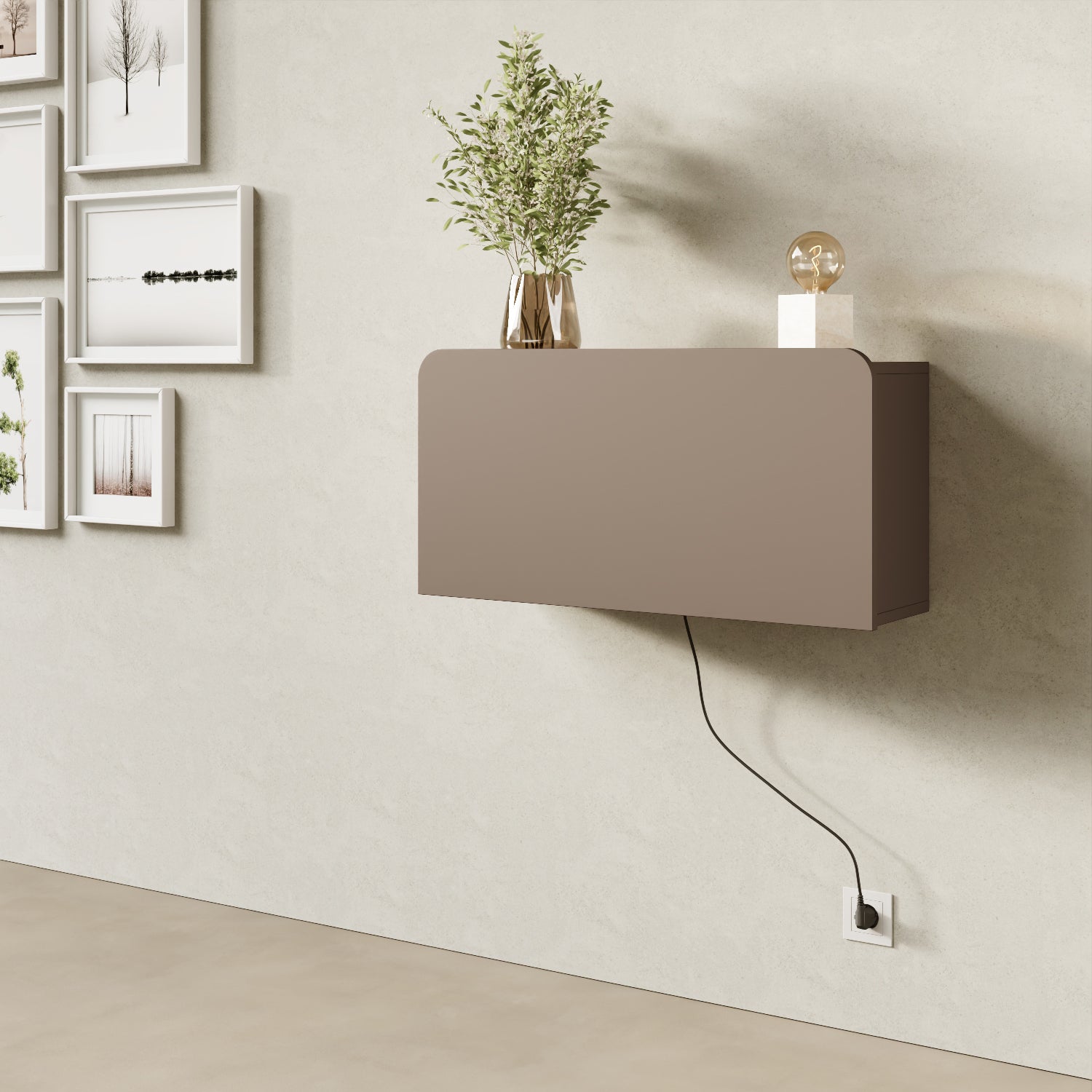 Scrittoio Segno cappuccino elettrificato chiuso in home office, mensola a parete design moderno