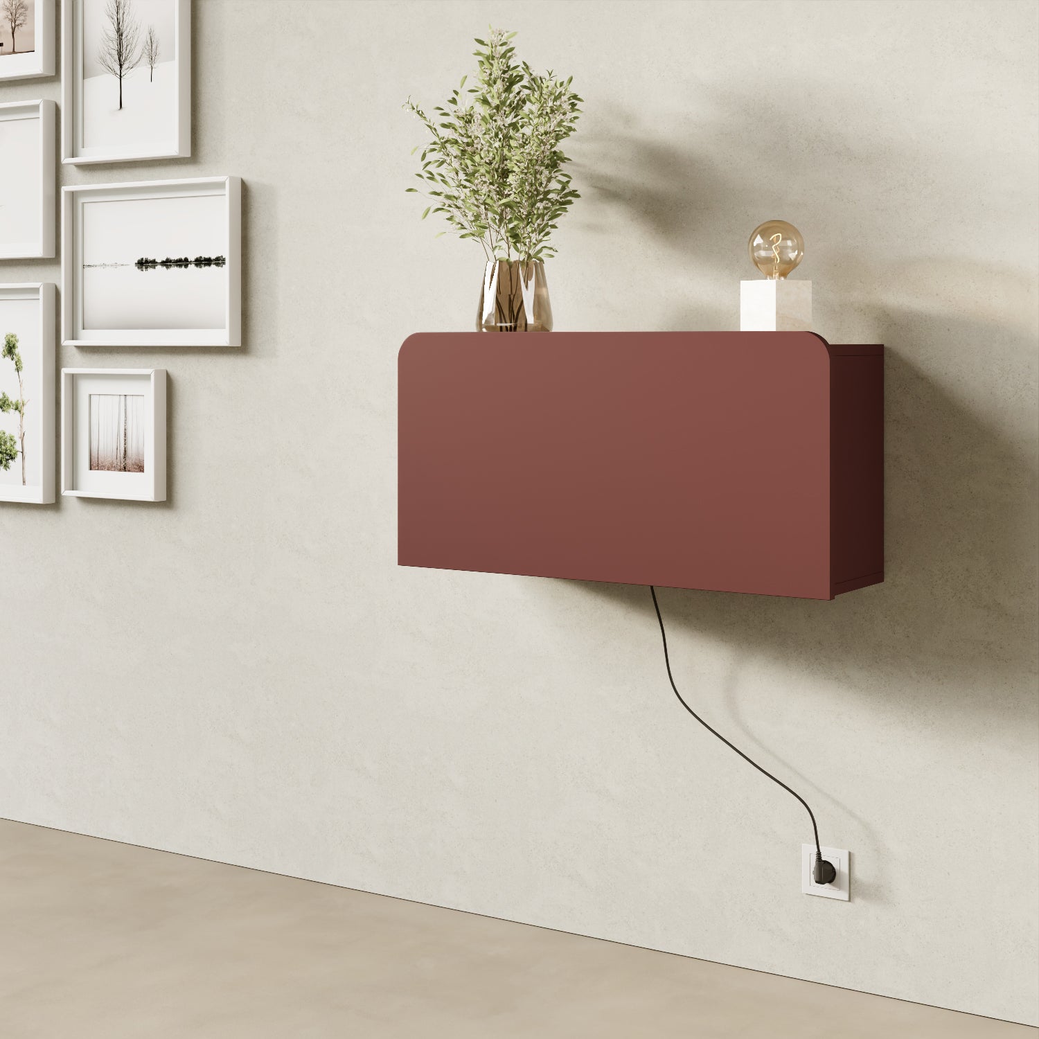 Scrittoio Segno rosso elettrificato chiuso in home office, mensola a parete design moderno