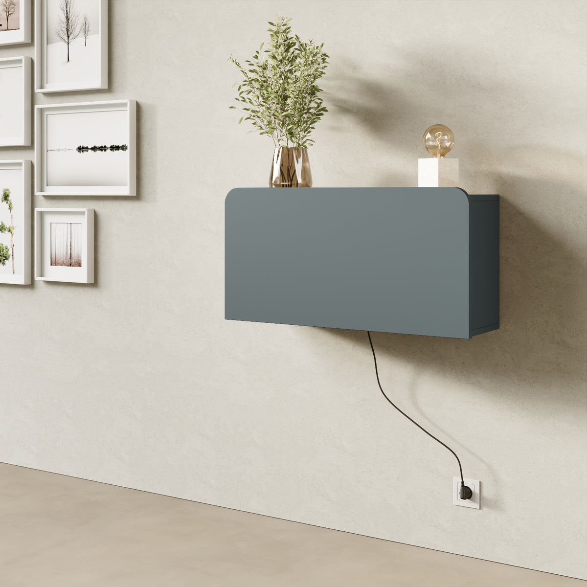 Scrittoio Segno blu elettrificato chiuso in home office, mensola a parete design moderno