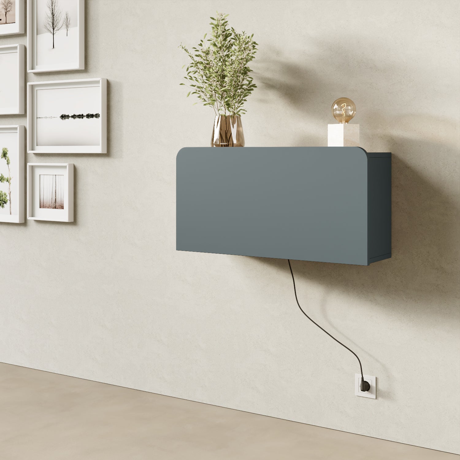 Scrittoio Segno blu elettrificato chiuso in home office, mensola a parete design moderno