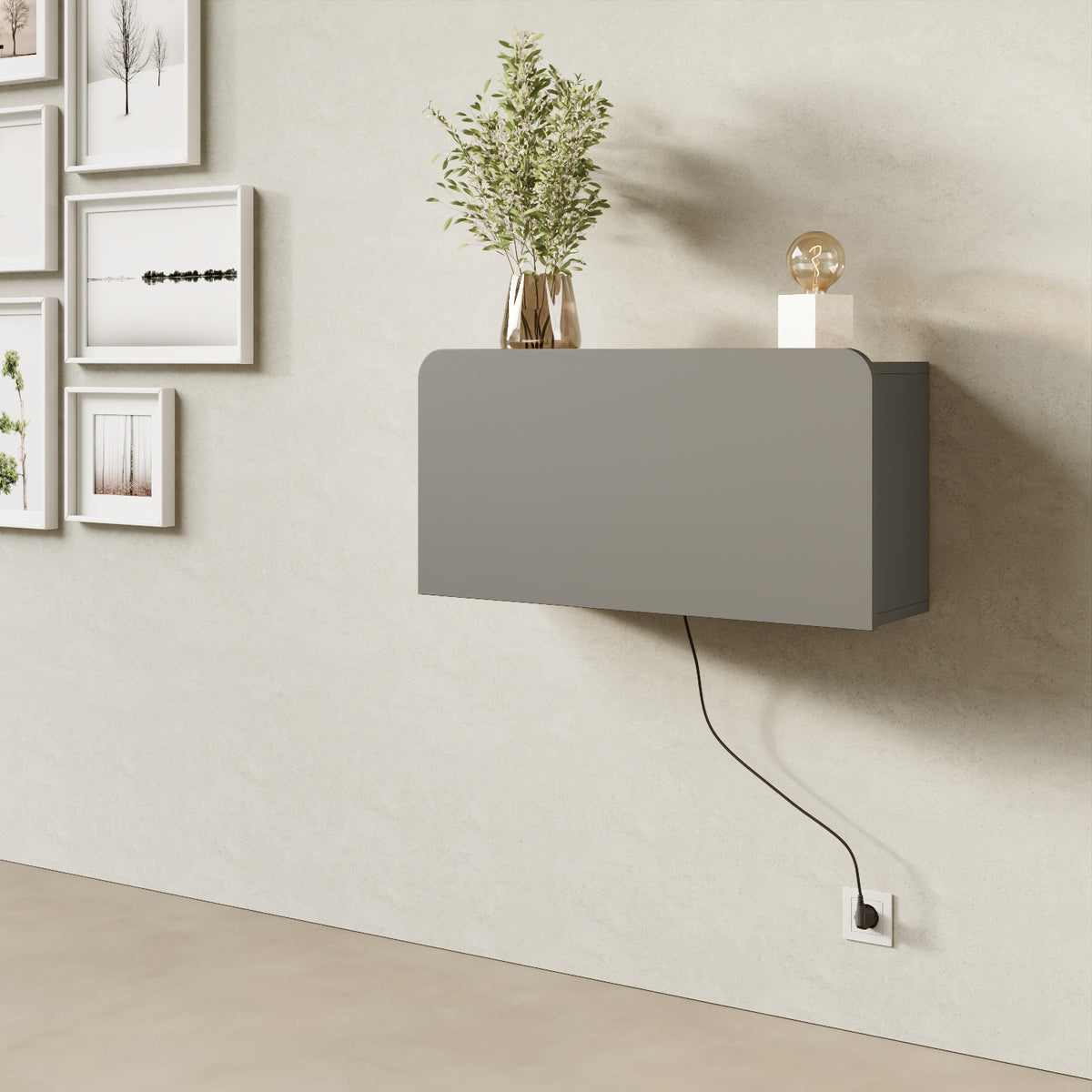 Scrittoio Segno grigio elettrificato chiuso in home office, mensola a parete design moderno