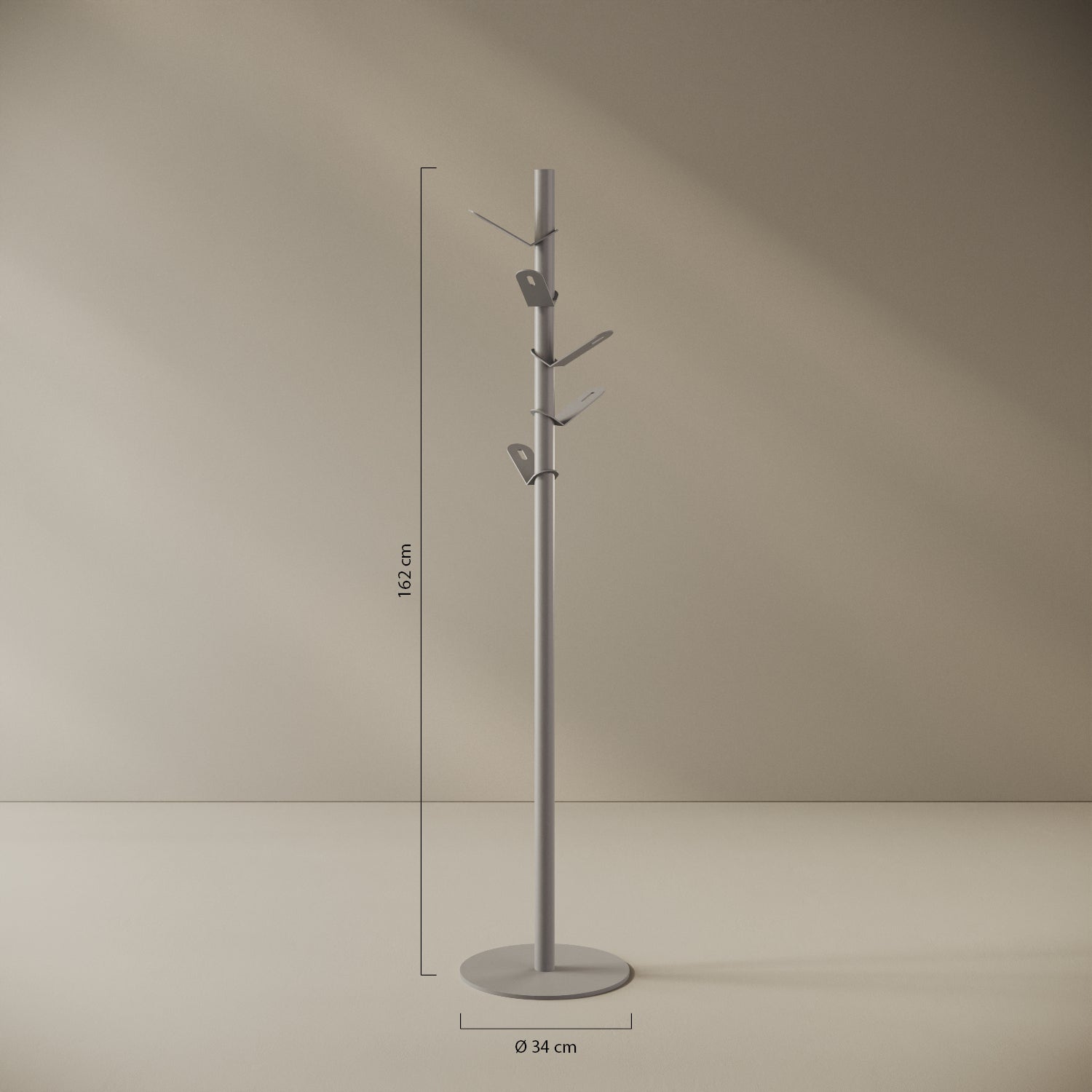 Appendiabiti a terra Leaf grigio — design a foglia, scheda tecnica e caratteristiche in ferro verniciato a polveri epossipoliestere