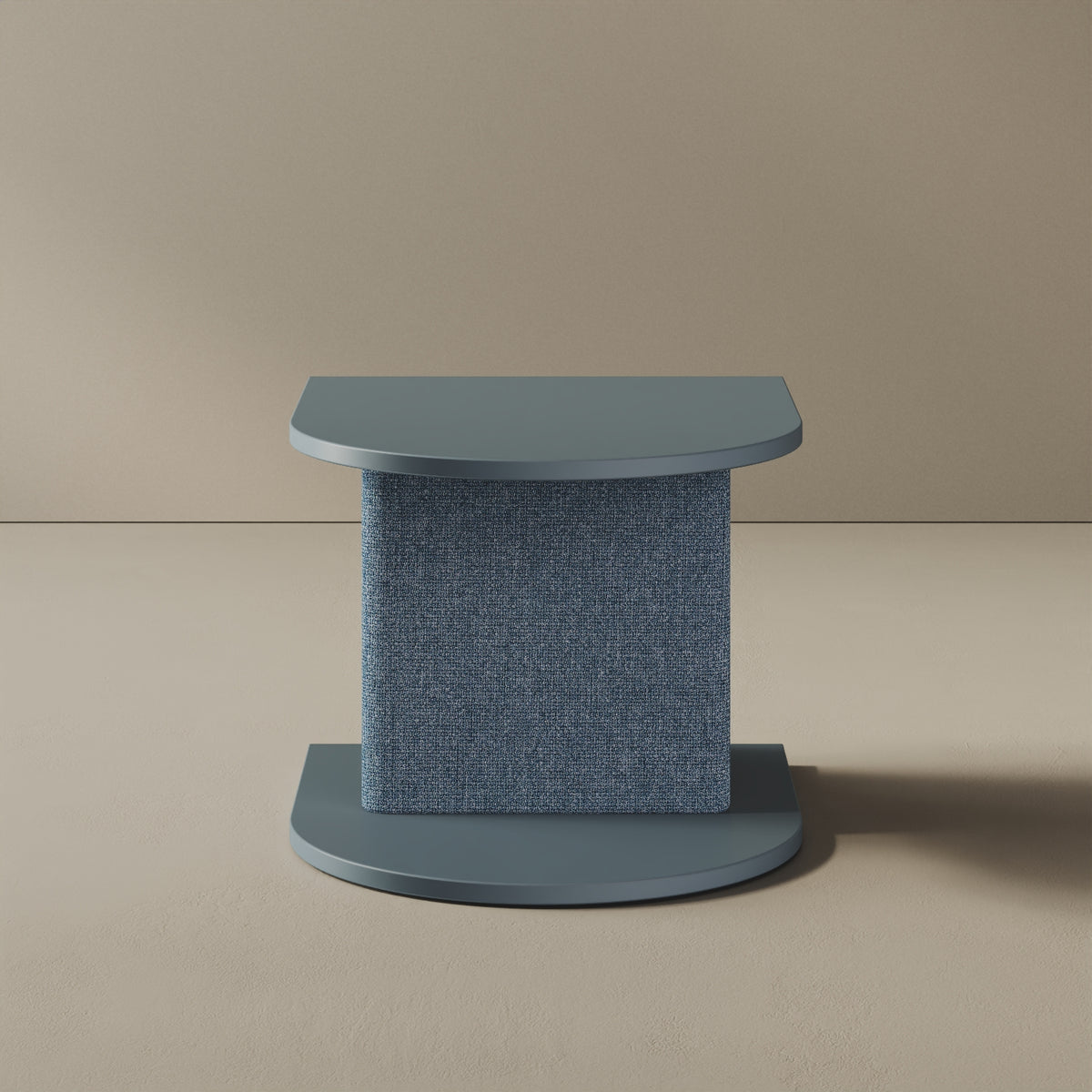 Comodino Strato blu, vista frontale – comodino design italiano 45,5x50x37,3 cm legno nobilitato e tessuto
