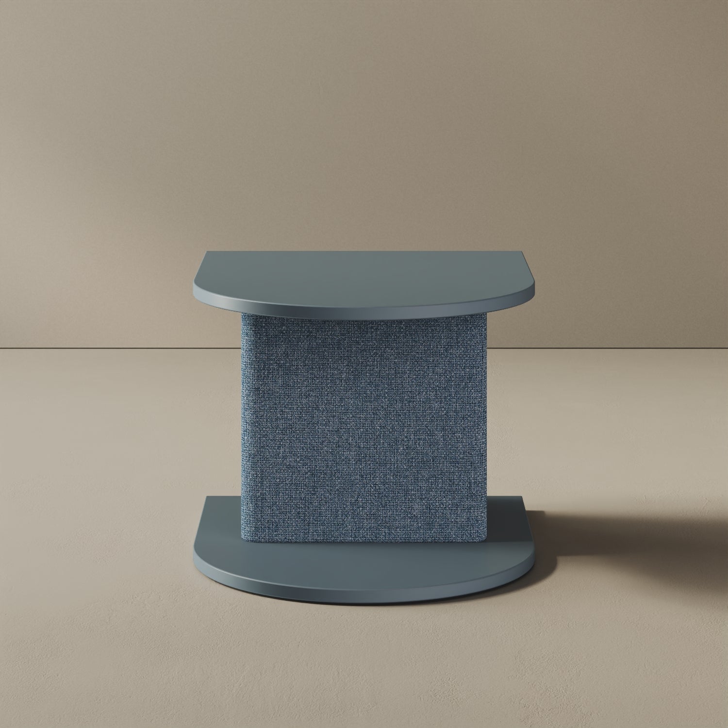 Comodino Strato blu, vista frontale – comodino design italiano 45,5x50x37,3 cm legno nobilitato e tessuto