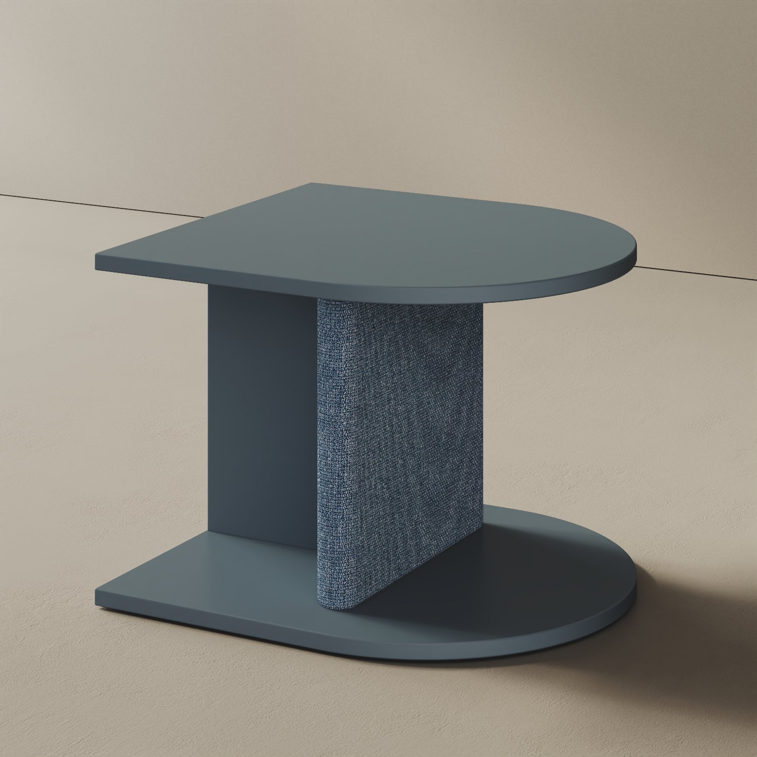 Comodino Strato blu, vista laterale – legno nobilitato e tessuto design Mario Alessiani