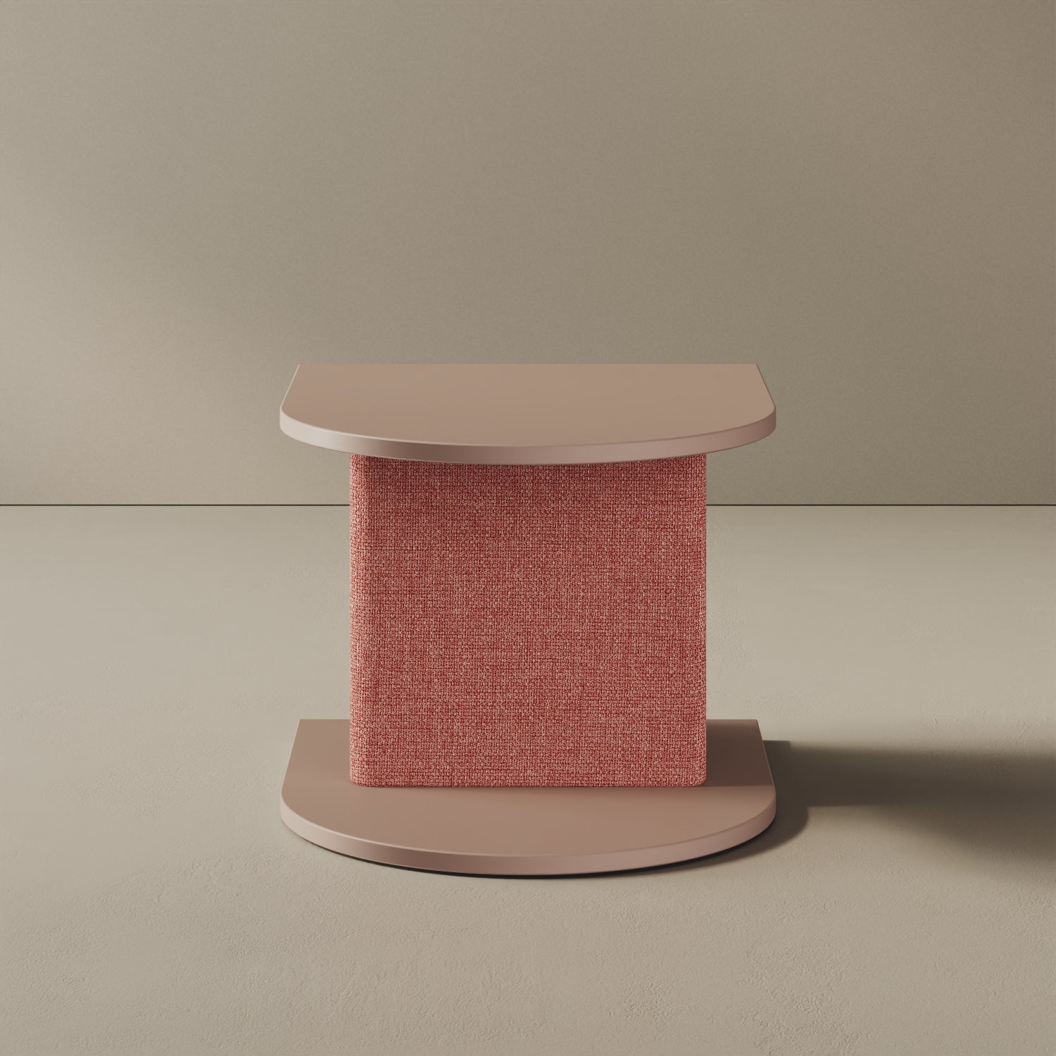 Comodino Strato cipria, vista frontale – comodino design italiano 45,5x50x37,3 cm legno nobilitato e tessuto