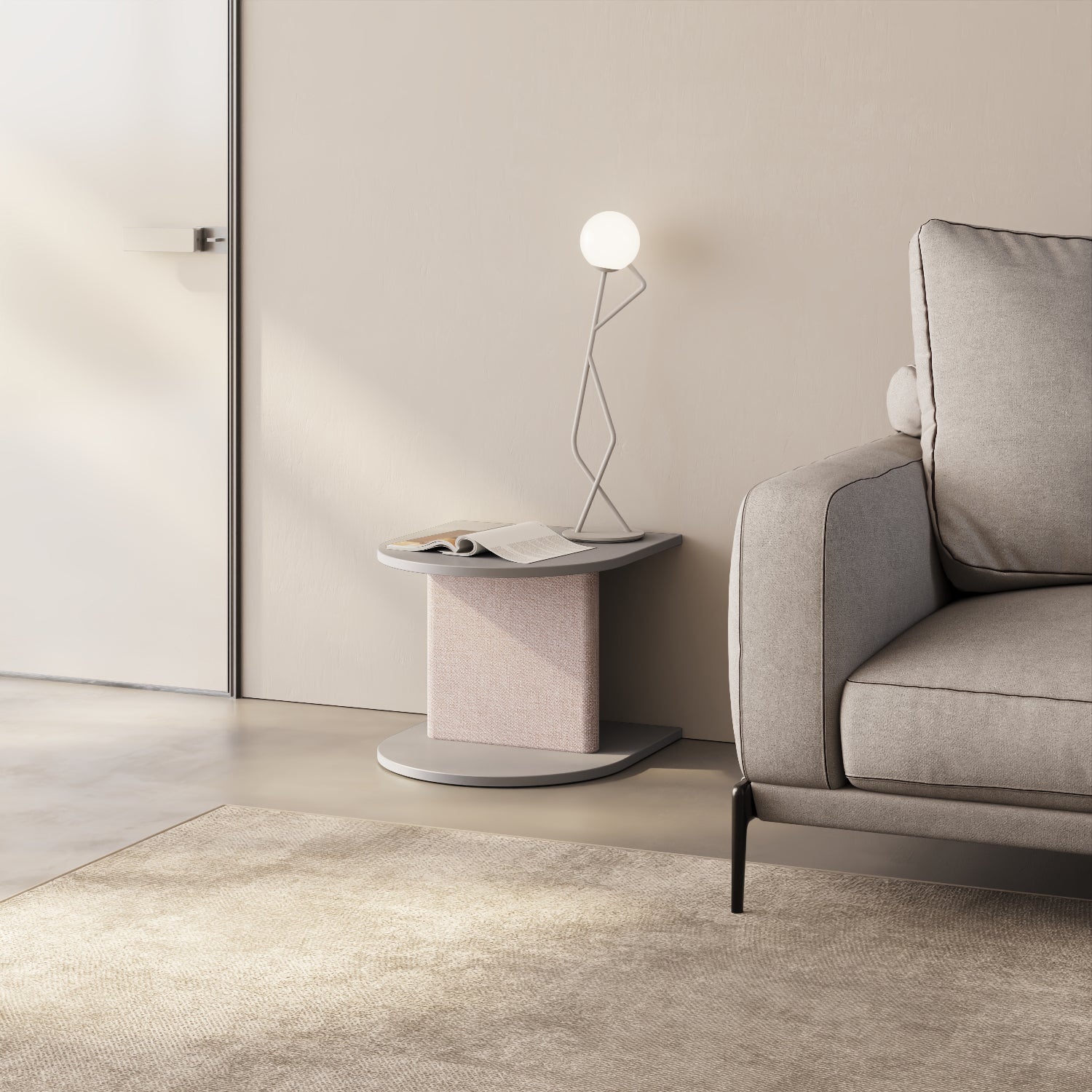 Comodino Strato grigio come side table in living moderno