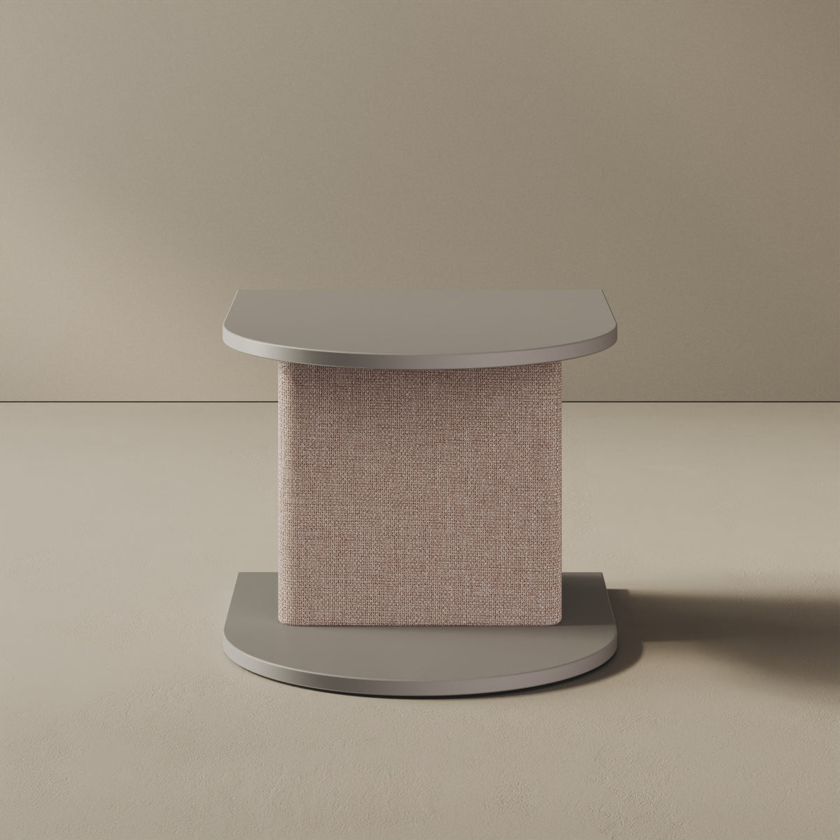 Comodino Strato grigio, vista frontale – comodino design italiano 45,5x50x37,3 cm legno nobilitato e tessuto
