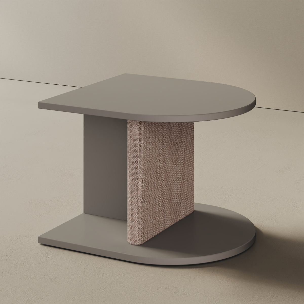 Comodino Strato grigio, vista laterale – legno nobilitato e tessuto design Mario Alessiani