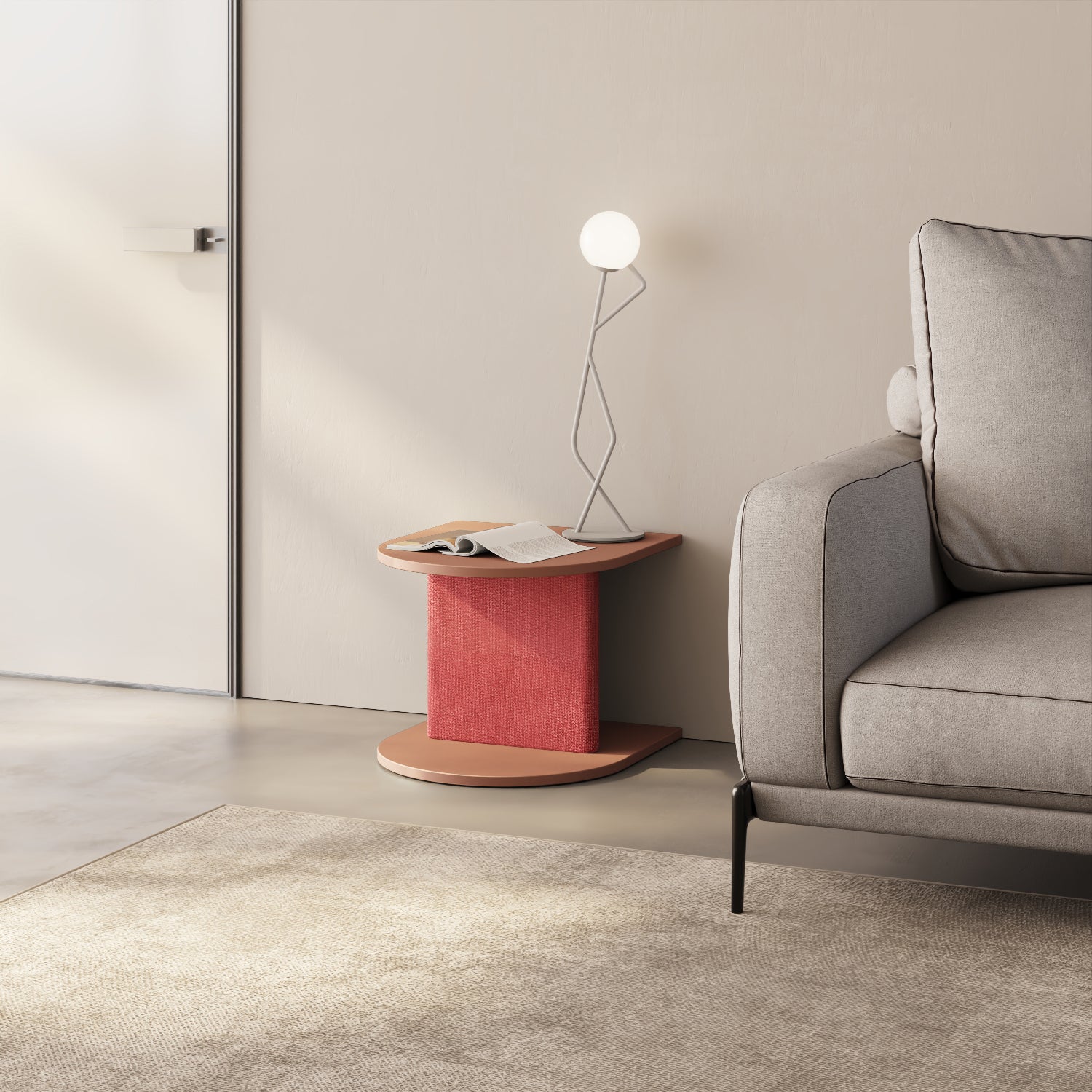 Comodino Strato red curry come side table in living moderno