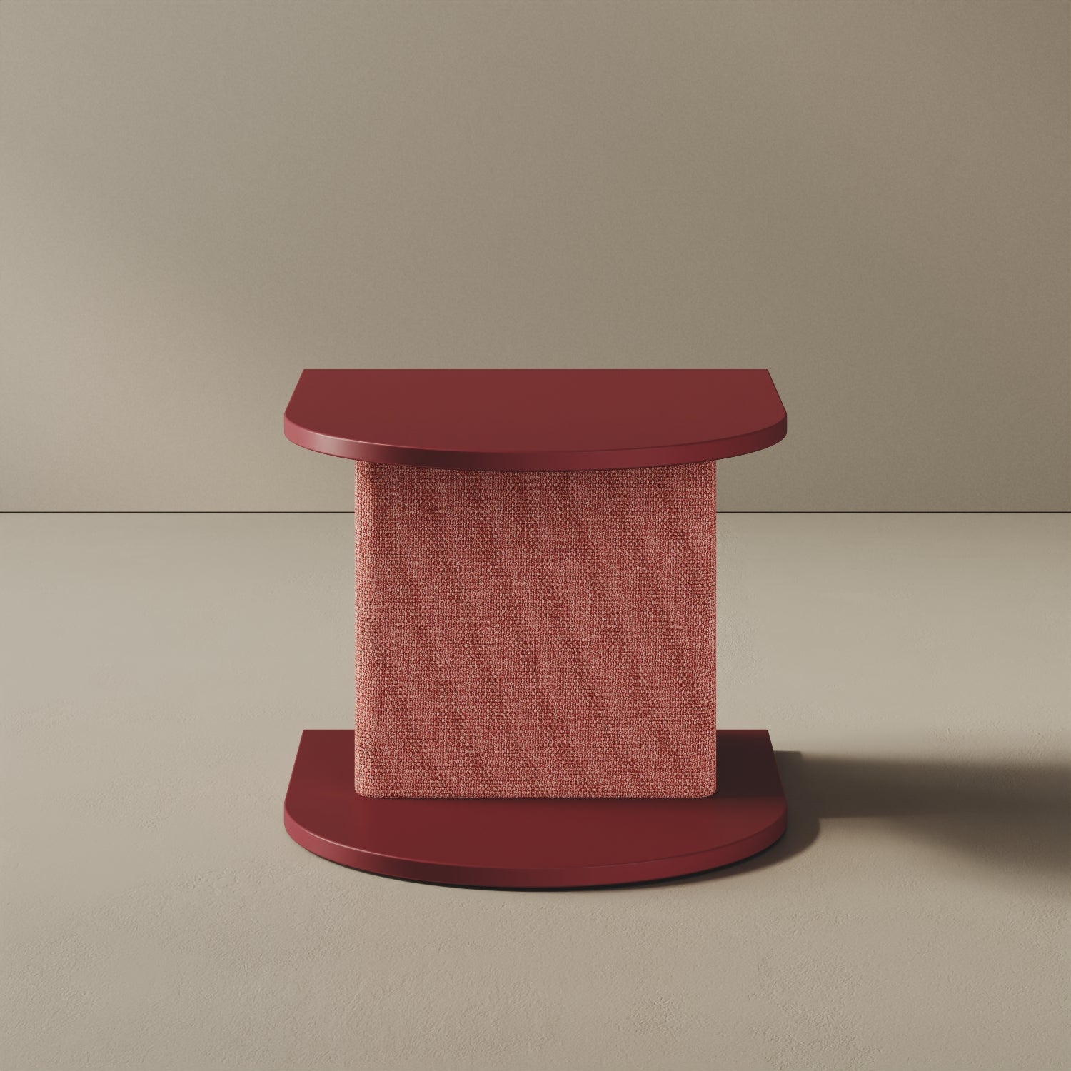 Comodino Strato rosso, vista frontale – comodino design italiano 45,5x50x37,3 cm legno nobilitato e tessuto