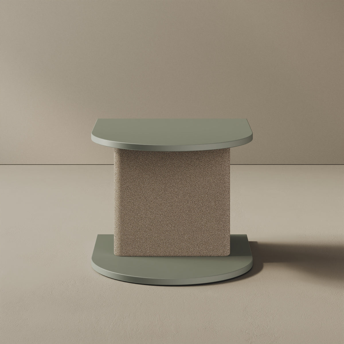 Comodino Strato verde, vista frontale – comodino design italiano 45,5x50x37,3 cm legno nobilitato e tessuto