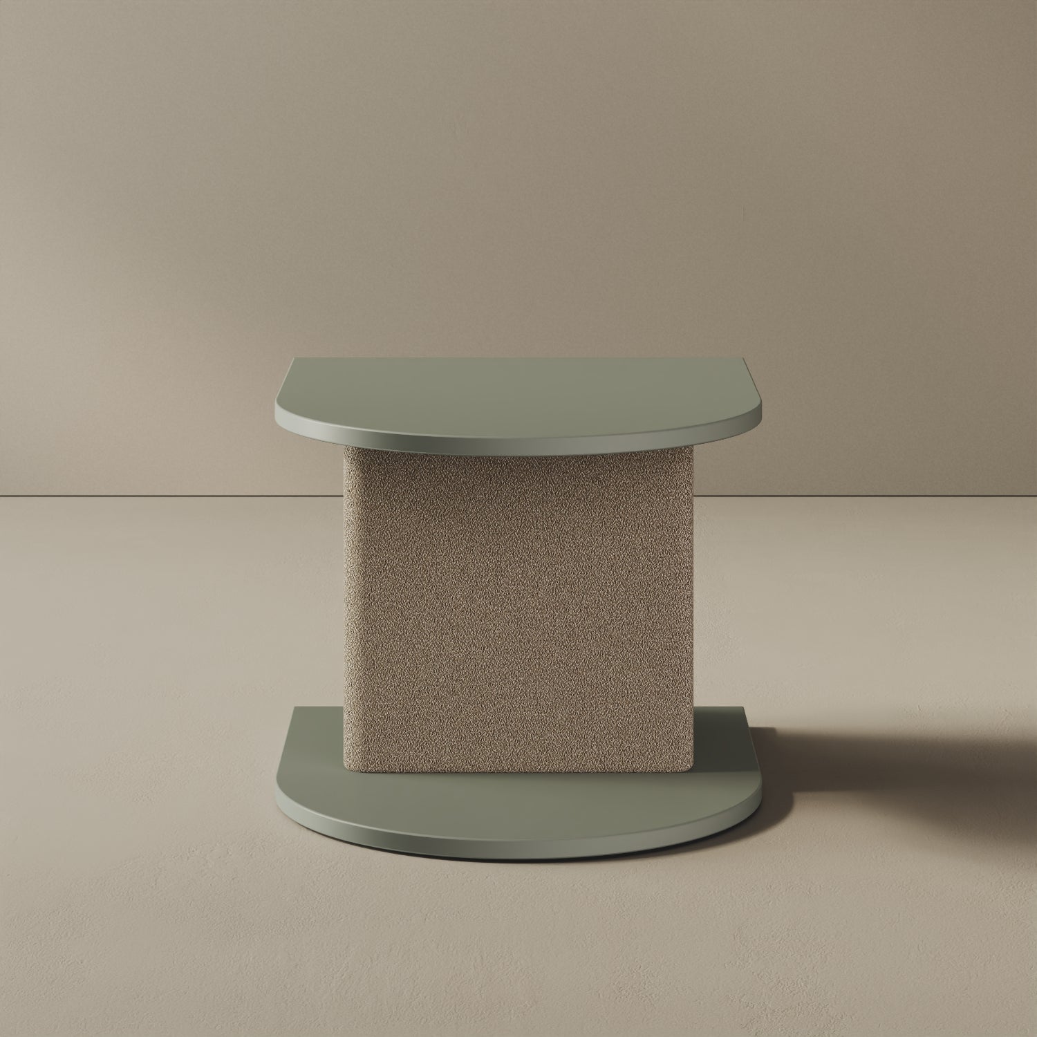 Comodino Strato verde, vista frontale – comodino design italiano 45,5x50x37,3 cm legno nobilitato e tessuto