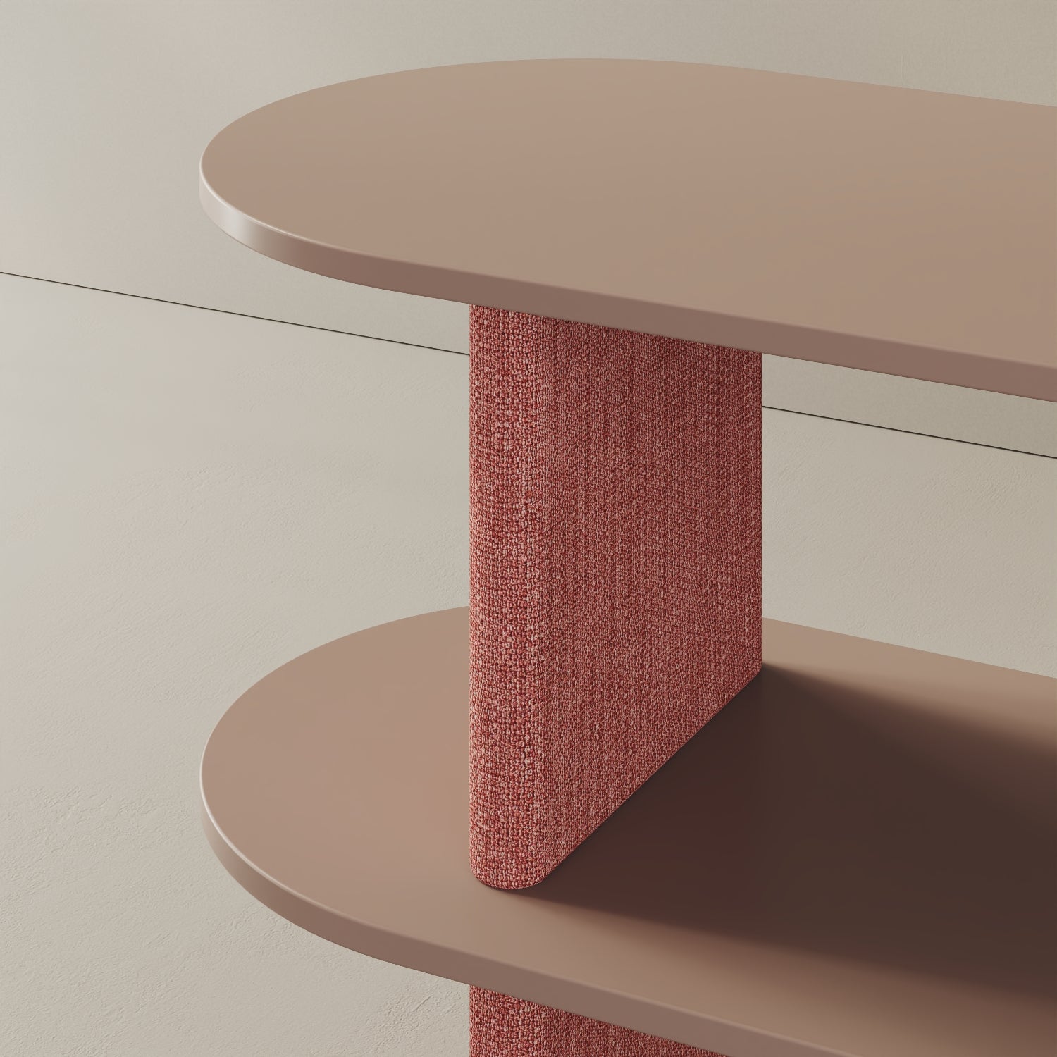 Libreria Strato cipria, dettaglio elemento in tessuto coordinato