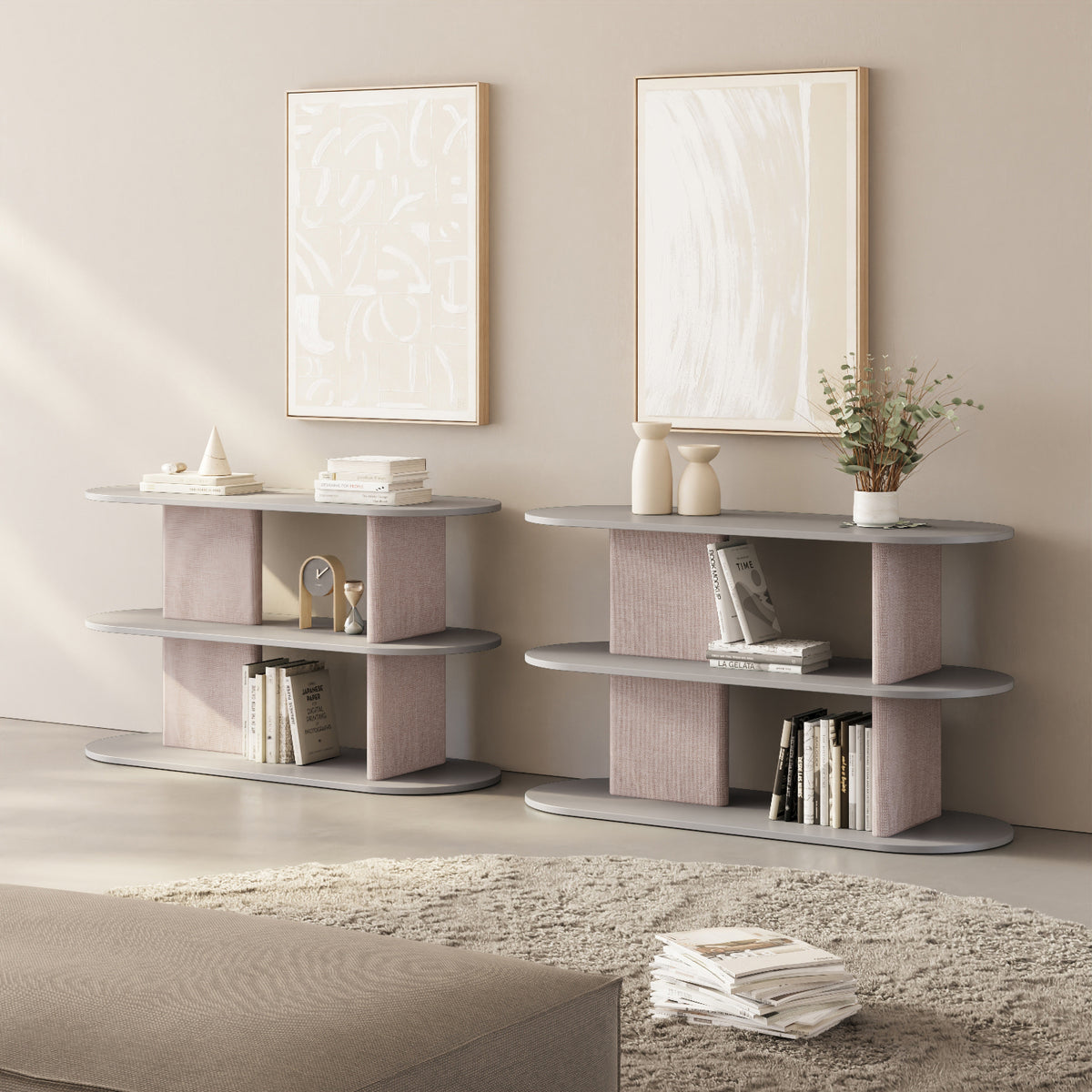 Libreria Strato cipria S in living contemporaneo, libreria design italiana