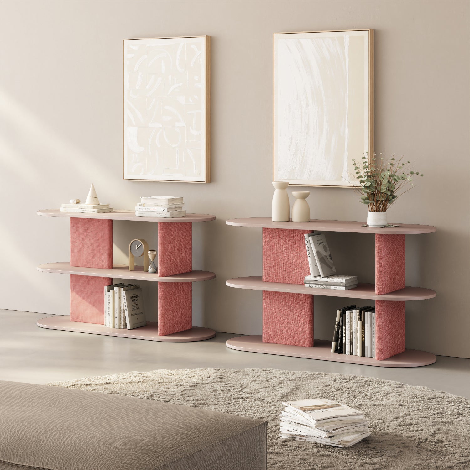 Libreria Strato cipria S in soggiorno contemporaneo, libreria design italiana
