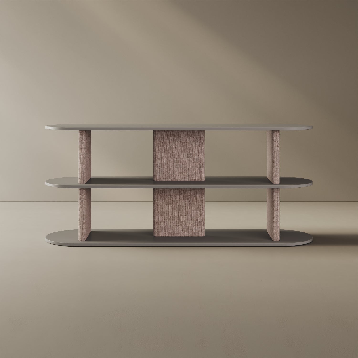 Libreria Strato grigio M, vista frontale – libreria design 170x45,5x72,5 cm legno nobilitato e tessuto
