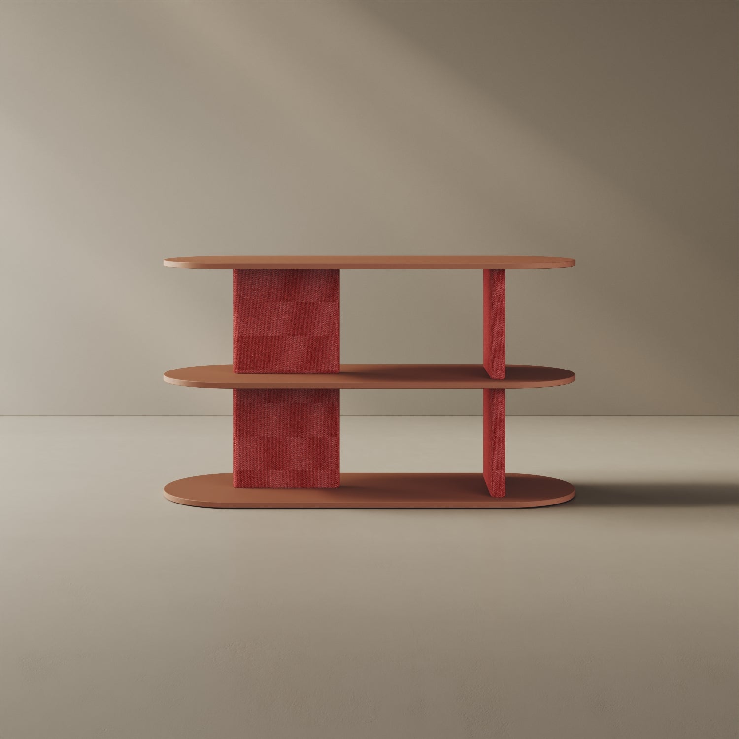 Libreria Strato red curry S, vista frontale – libreria design 127x45,5x72,5 cm legno nobilitato e tessuto
