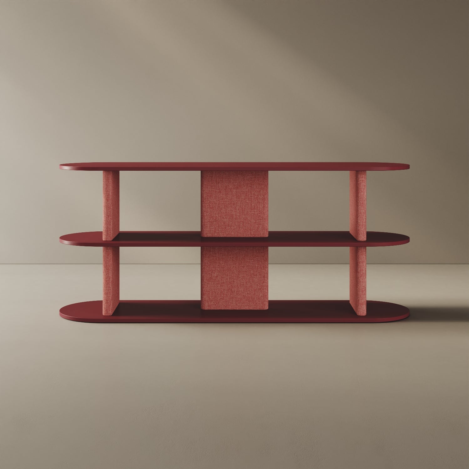 Libreria Strato rosso M, vista frontale – libreria design 170x45,5x72,5 cm legno nobilitato e tessuto