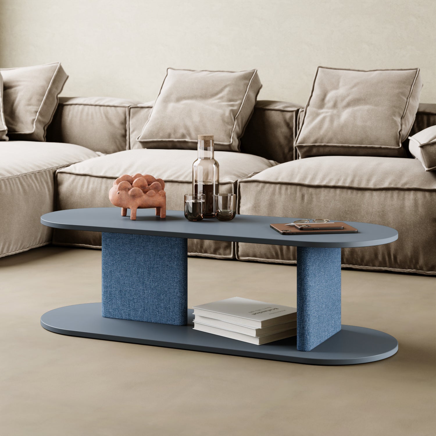 Mobile TV Strato blu S in soggiorno contemporaneo, mobile TV basso design italiano