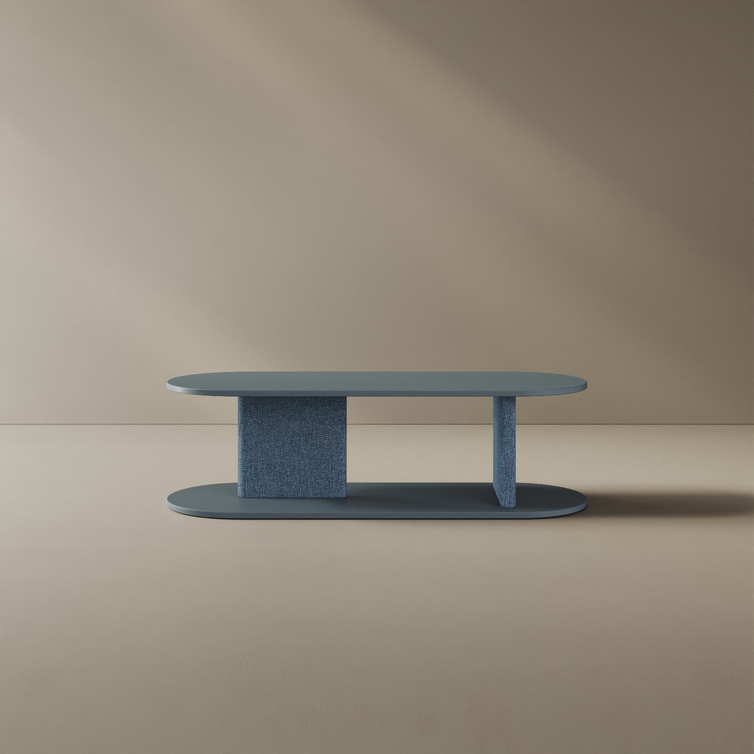 Mobile TV Strato blu S, vista frontale – mobile TV design 127x45,5x37,3 cm legno nobilitato e tessuto
