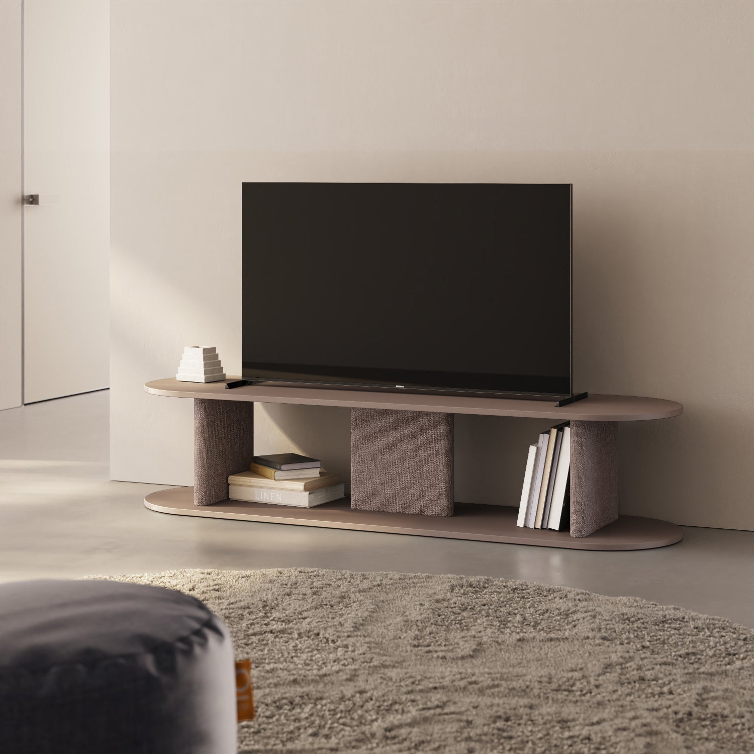 Mobile TV Strato cappuccino M in soggiorno contemporaneo, mobile TV basso design italiano