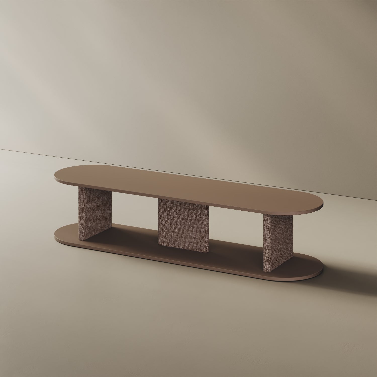 Mobile TV Strato cappuccino M, vista laterale – design Mario Alessiani legno nobilitato e tessuto