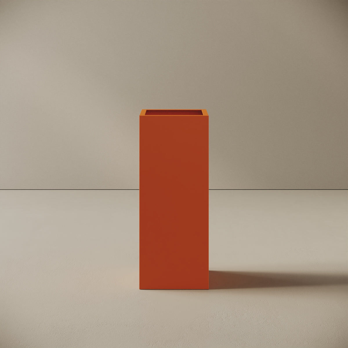Portaombrelli ALL in metallo arancione, vista frontale — struttura in lamiera verniciata arancione, funziona anche come cestino, design minimal