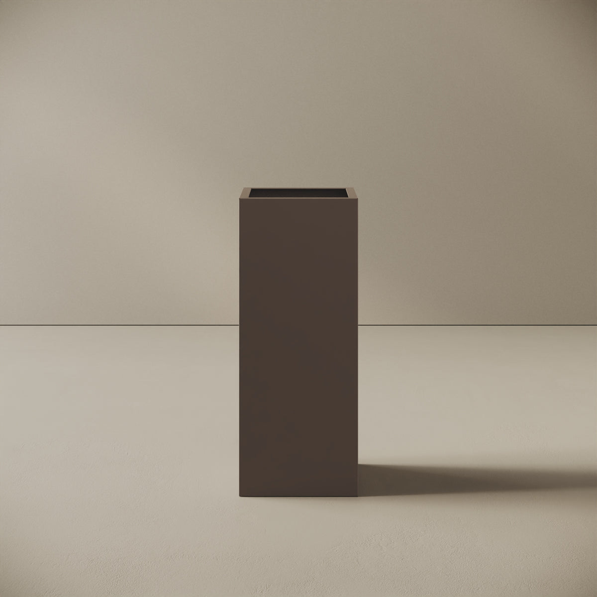 Portaombrelli ALL in metallo cappuccino, vista frontale — struttura in lamiera verniciata cappuccino, funziona anche come cestino, design minimal