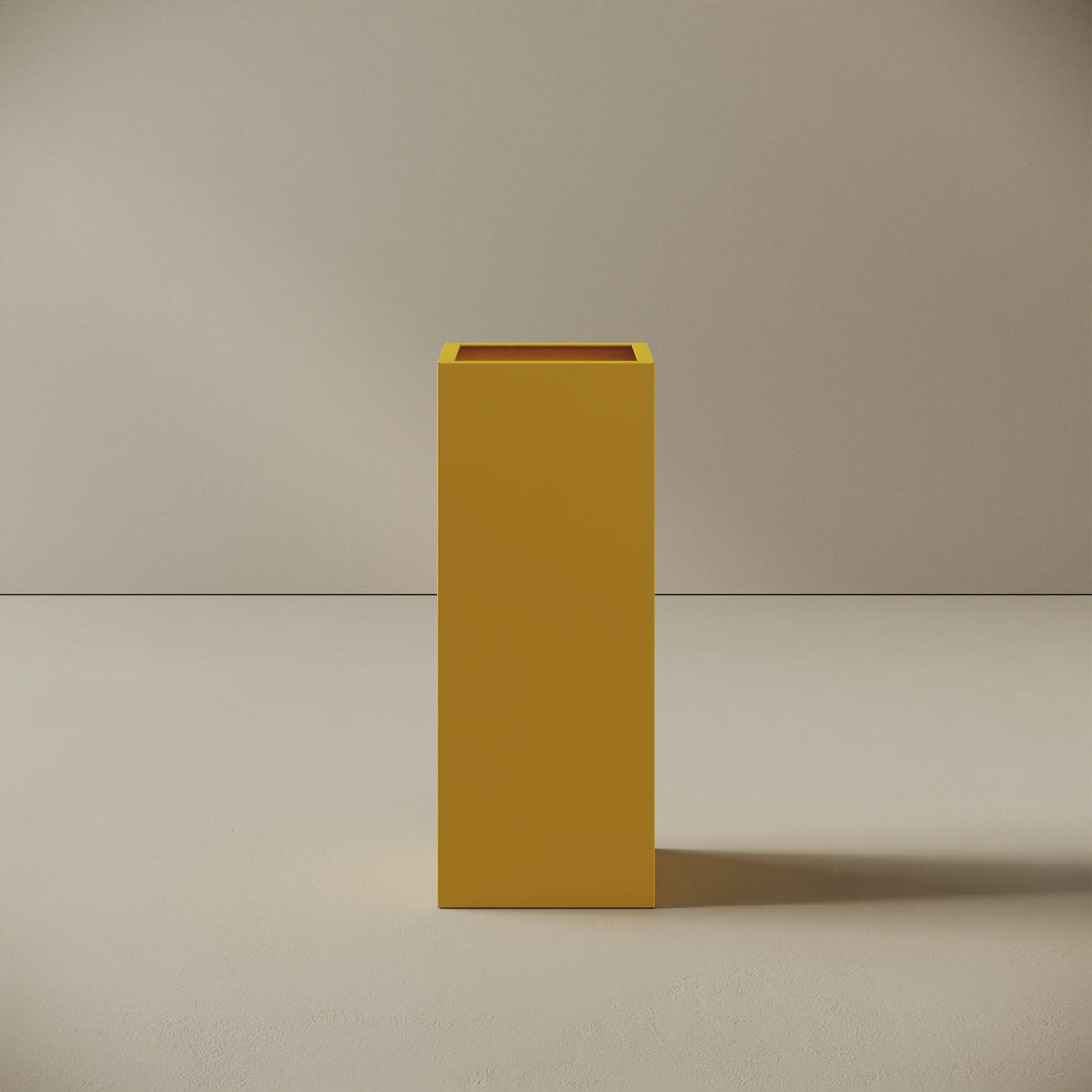 Portaombrelli ALL in metallo giallo, vista frontale — struttura in lamiera verniciata giallo, funziona anche come cestino, design minimal