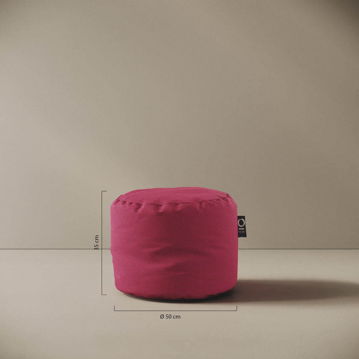Pouf Adapto — dettaglio rivestimento in tessuto colore fucsia, produzione artigianale italiana