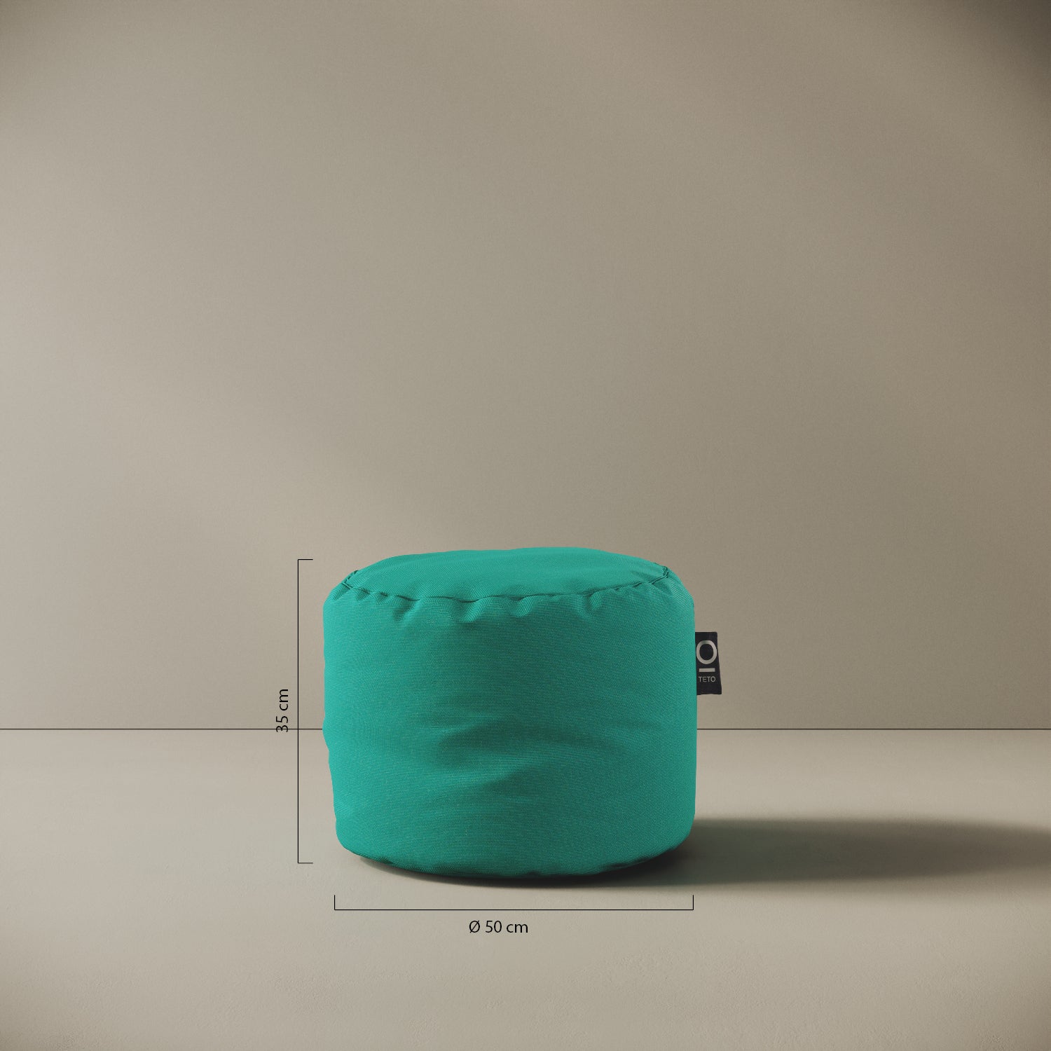 Pouf Adapto — dettaglio rivestimento in tessuto colore turchese, produzione artigianale italiana