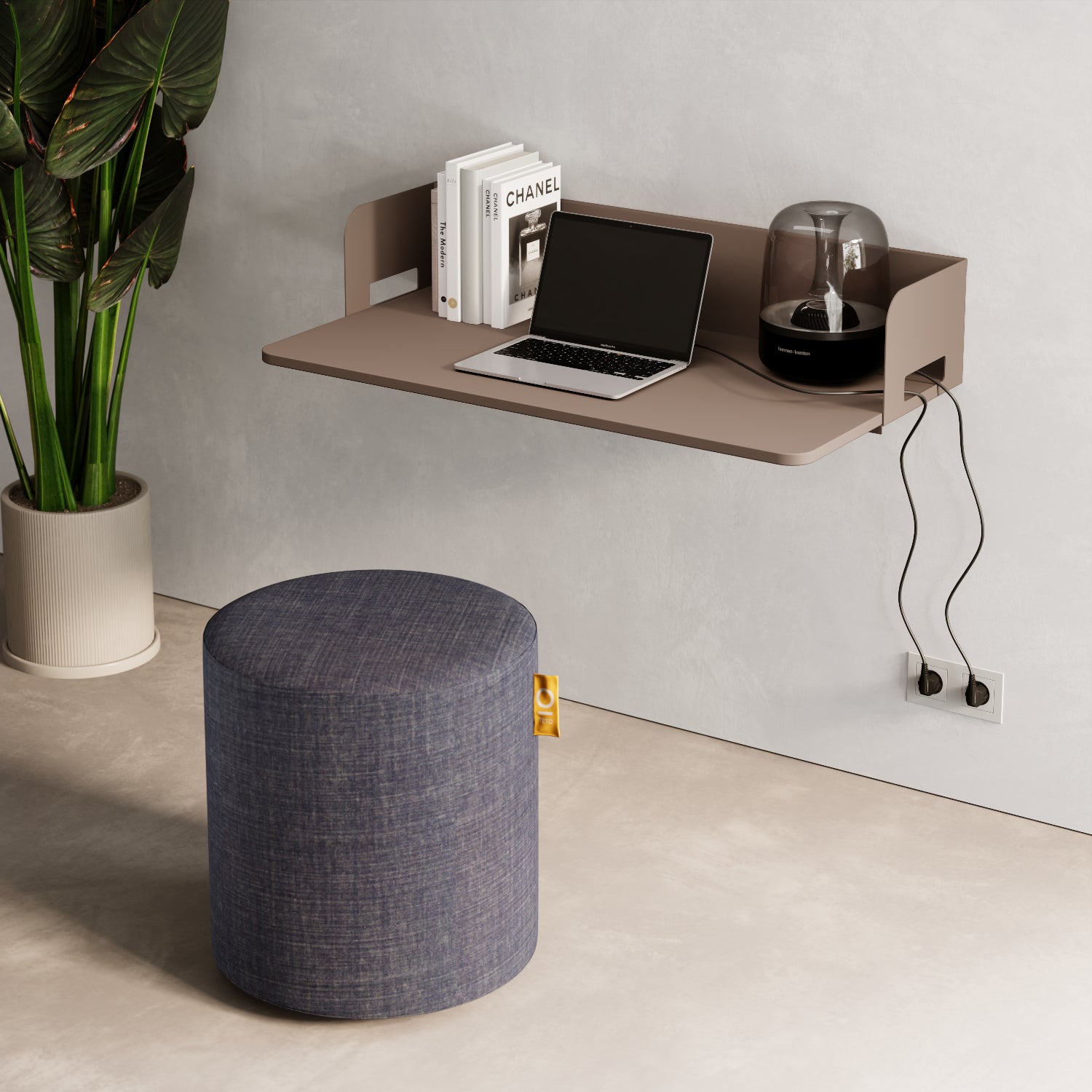 Scrittoio a parete Praga cappuccino installato in home office, stile moderno contemporaneo