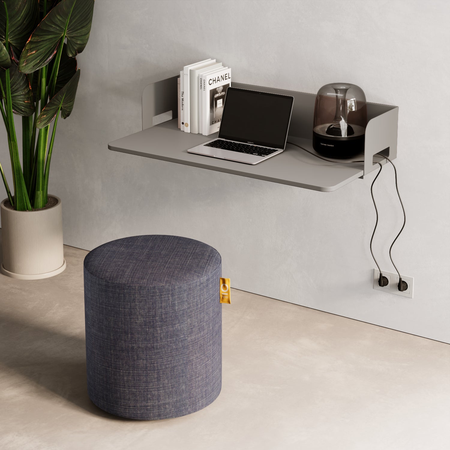 Scrittoio a parete Praga grigio installato in home office, stile moderno contemporaneo