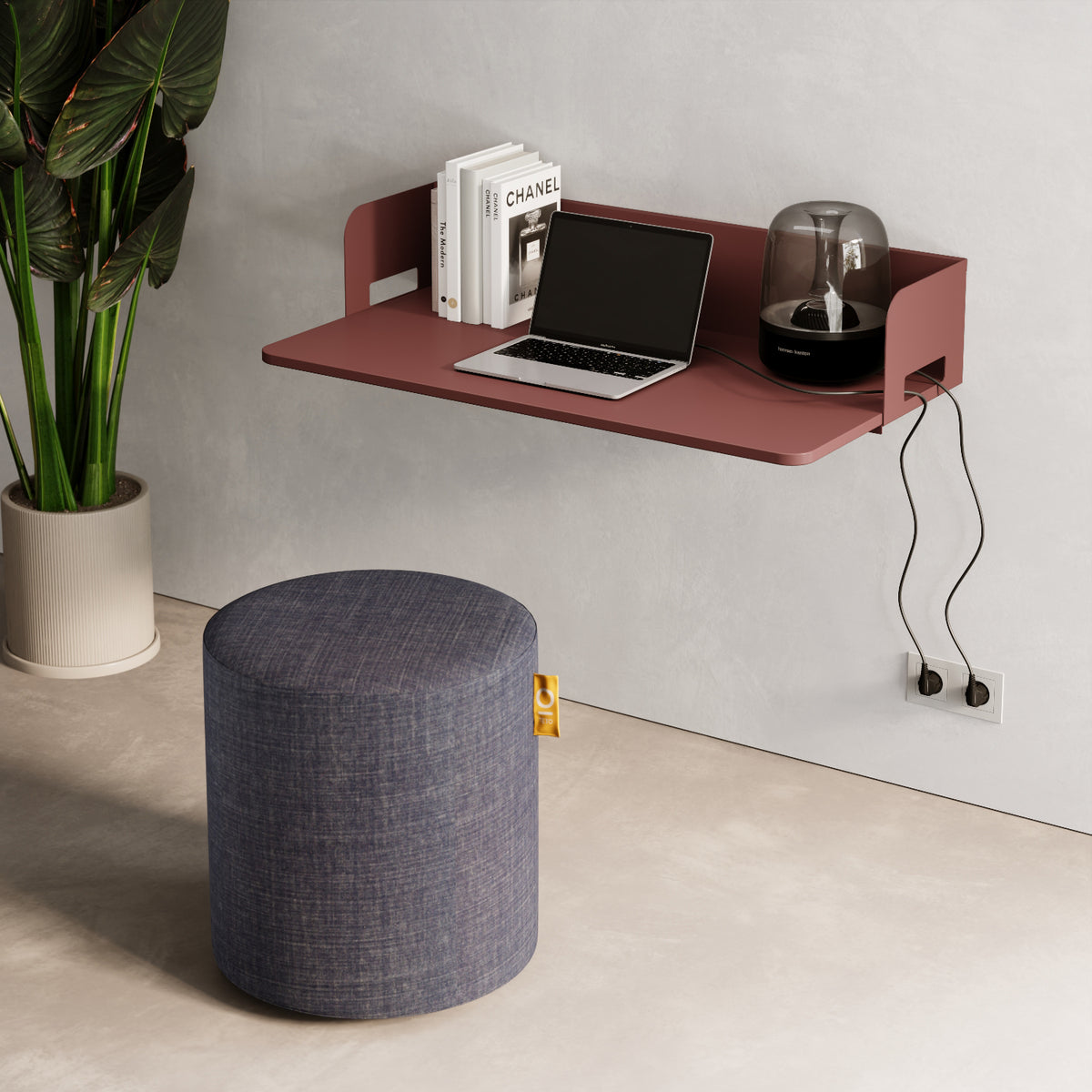 Scrittoio a parete Praga rosso installato in home office, stile moderno contemporaneo