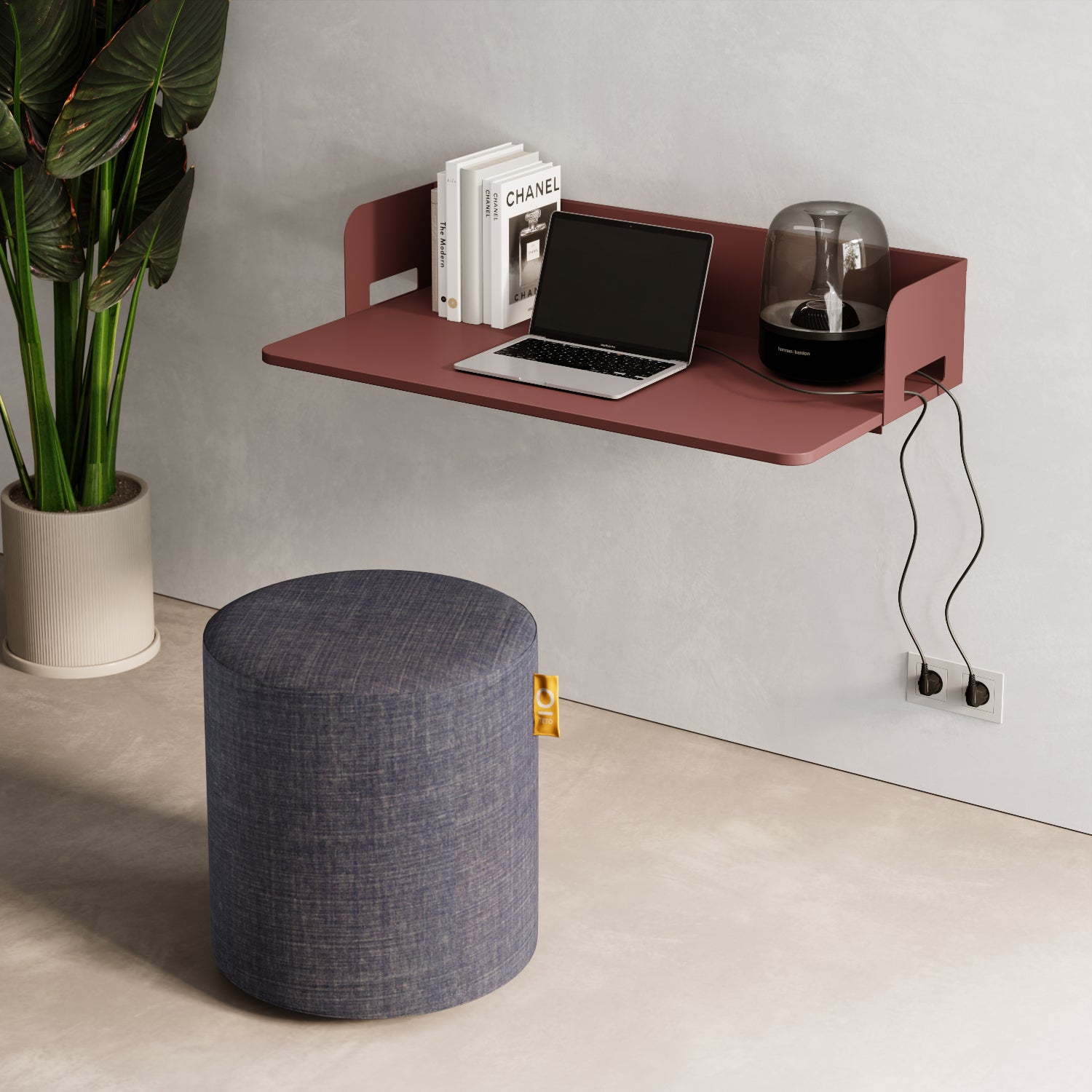 Scrittoio a parete Praga rosso installato in home office, stile moderno contemporaneo