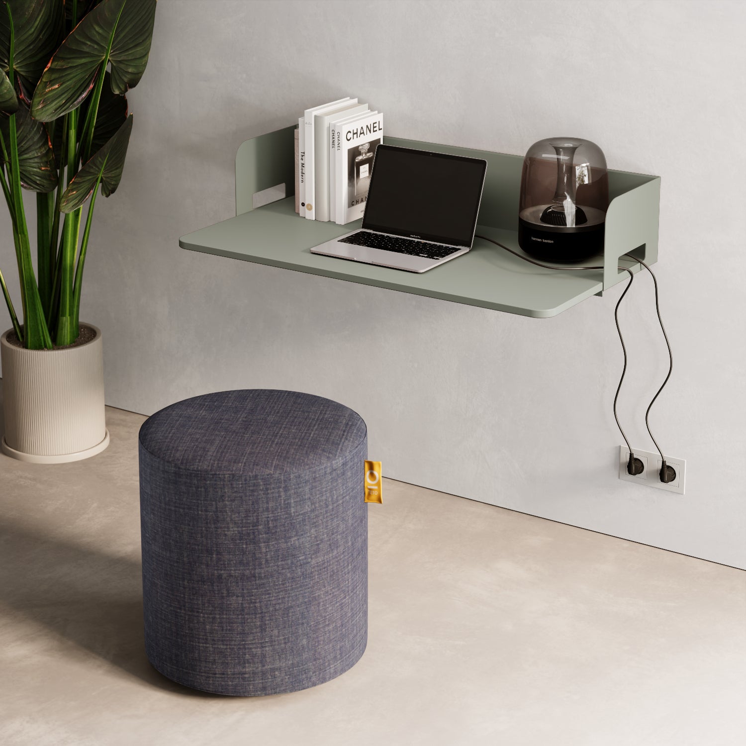 Scrittoio a parete Praga verde installato in home office, stile moderno contemporaneo