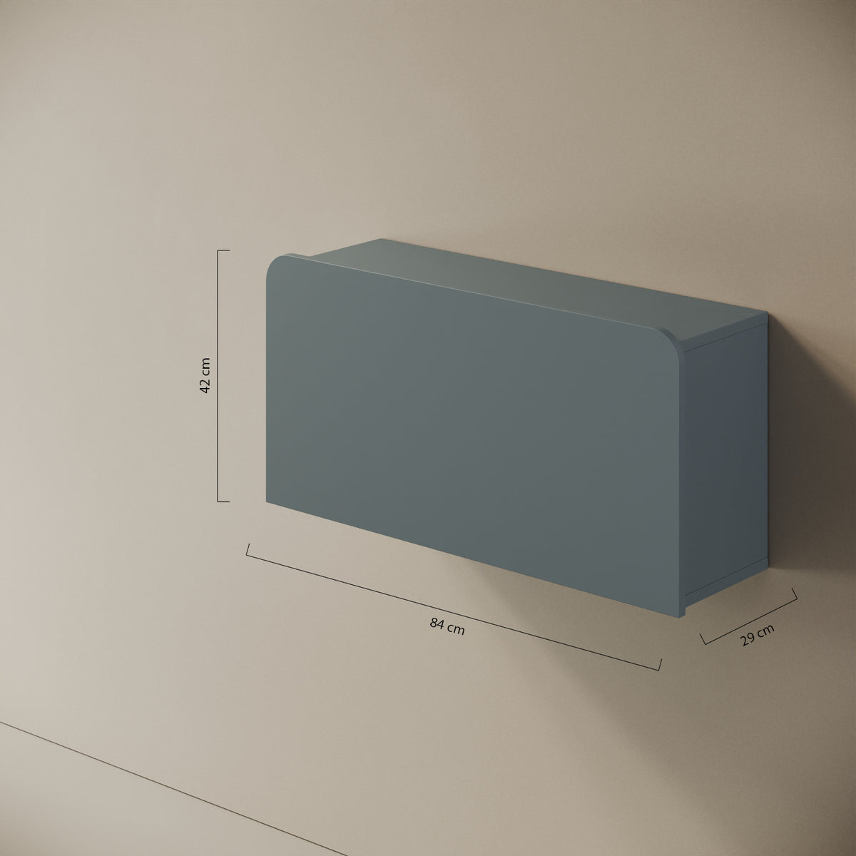 Scrittoio Segno blu chiuso – misure 84x29x42 cm, mensola a parete legno nobilitato