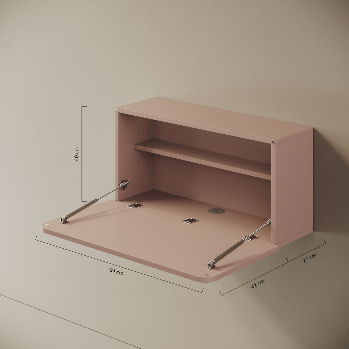 Scrittoio Segno cipria aperto – misure 84x42x40 cm, piano ribaltabile legno nobilitato