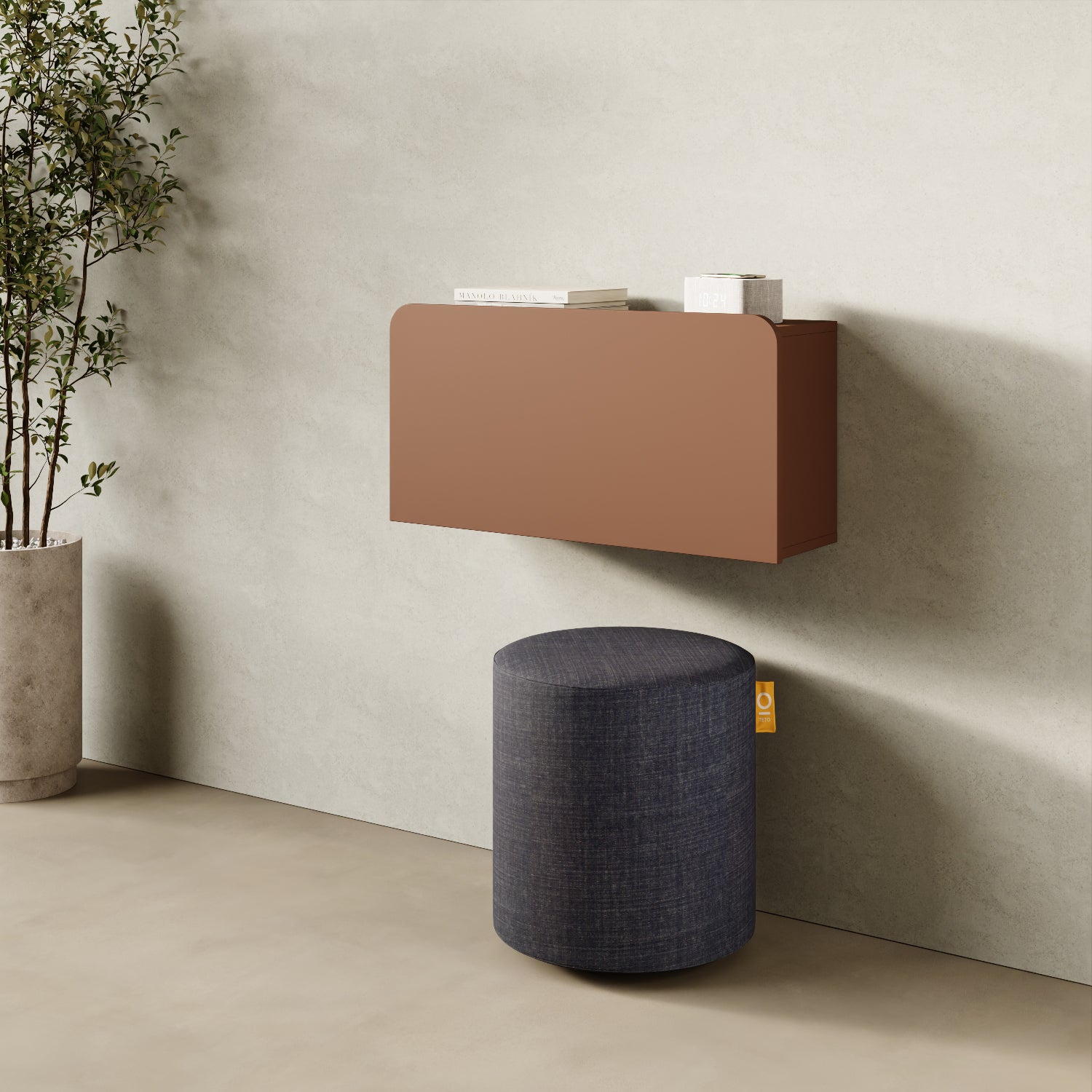 Scrittoio Segno red curry chiuso in home office, mensola a parete design moderno