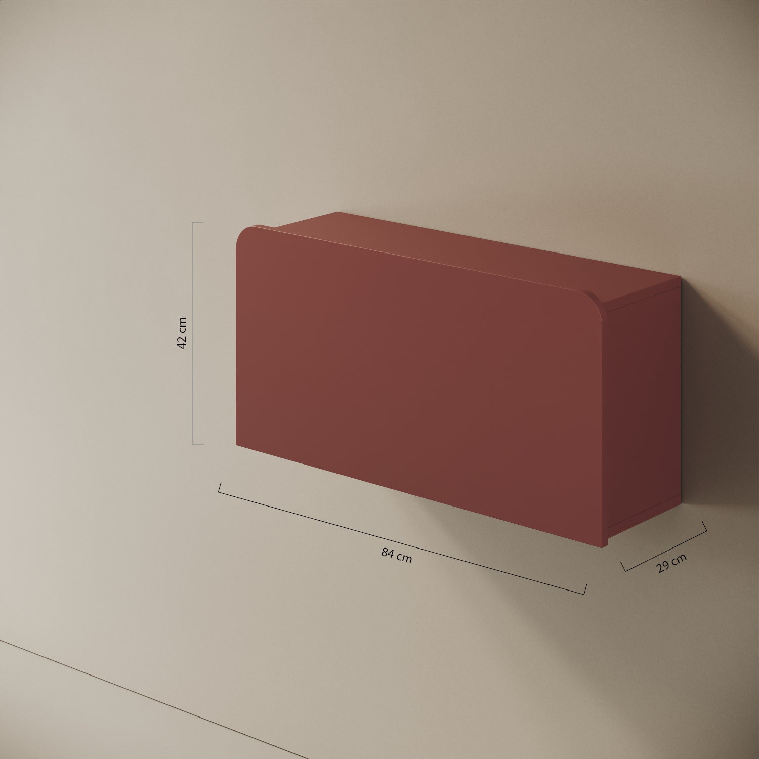 Scrittoio Segno rosso chiuso – misure 84x29x42 cm, mensola a parete melaminico
