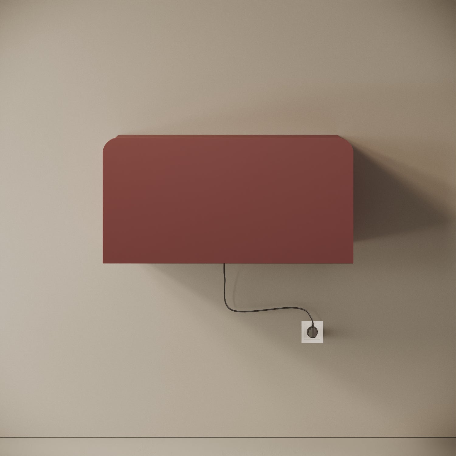 Scrittoio Segno rosso elettrificato chiuso, vista frontale – mensola 84x29x42 cm, cavo e presa a parete