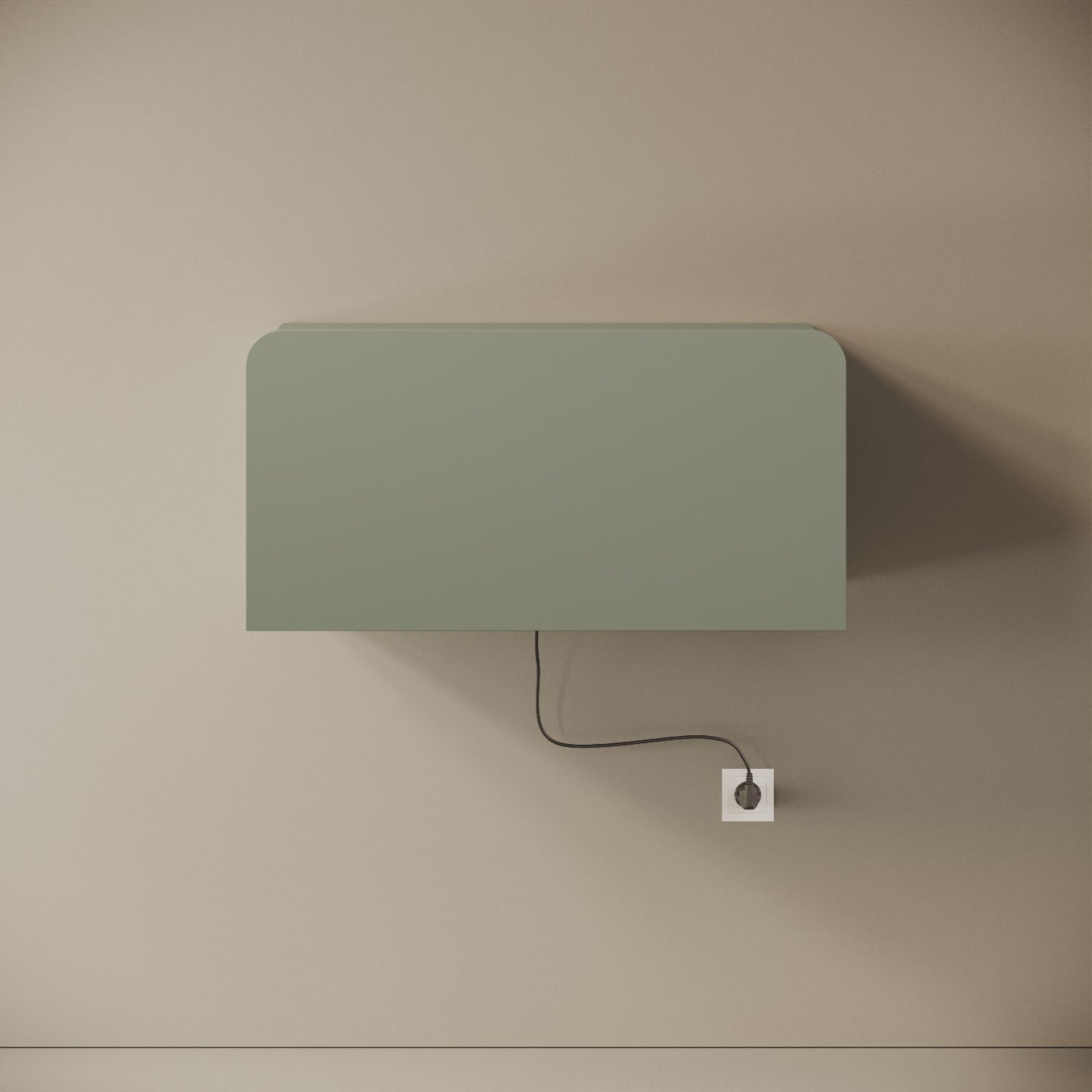 Scrittoio Segno verde elettrificato chiuso, vista frontale – mensola 84x29x42 cm, cavo e presa a parete