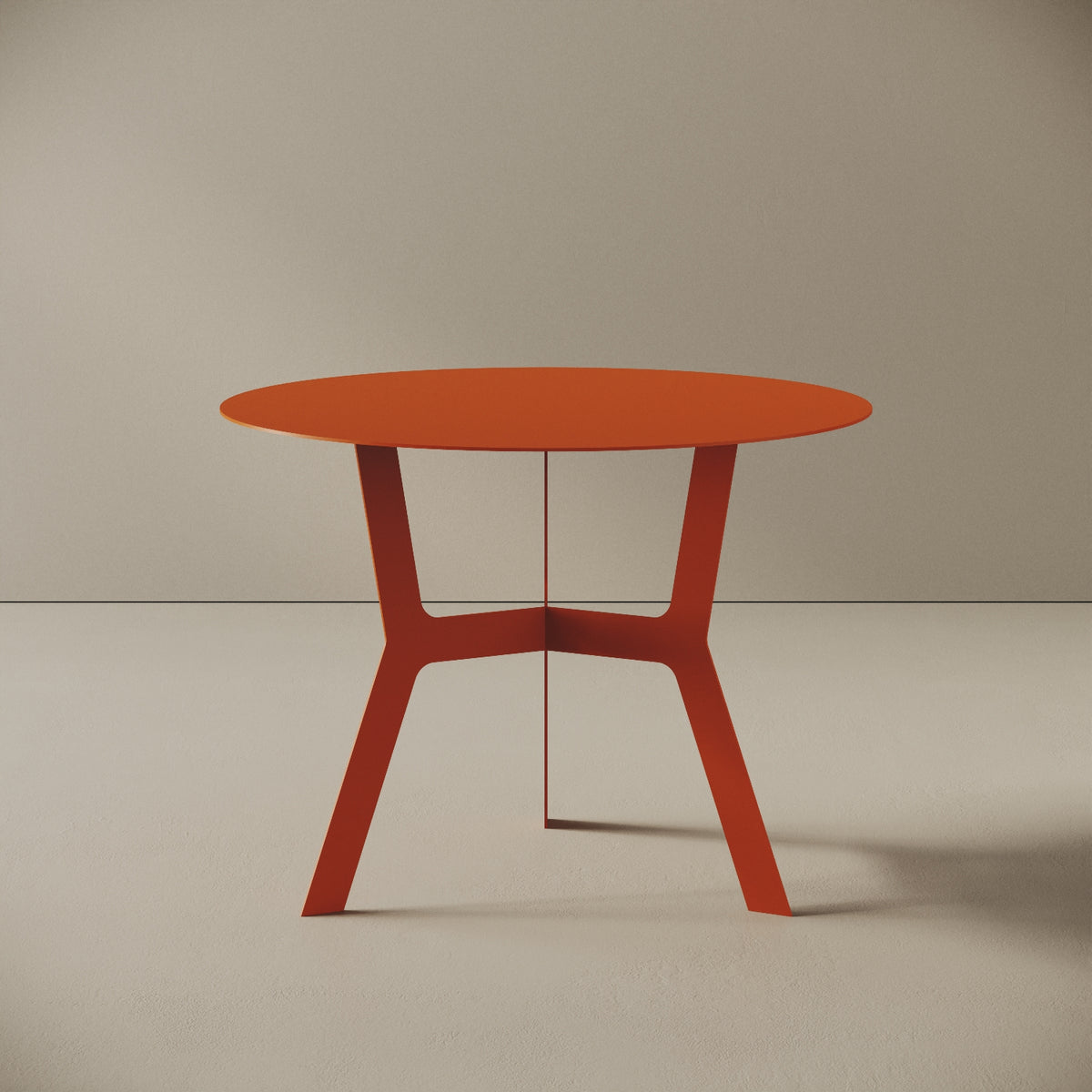 Tavolino da caffè Barcellona arancione alto, vista frontale – ferro verniciato Ø60 cm H44 cm